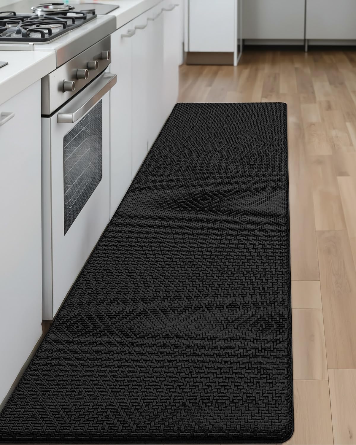 COLOR&GEOMETRY 44x150 cm tappeto cucina antiscivolo lavabile, Passatoia cucina tappeti cucina, Anti-fatica tappeto vinile cucina imbottito in schiuma per stare in piedi comodamente, Nero