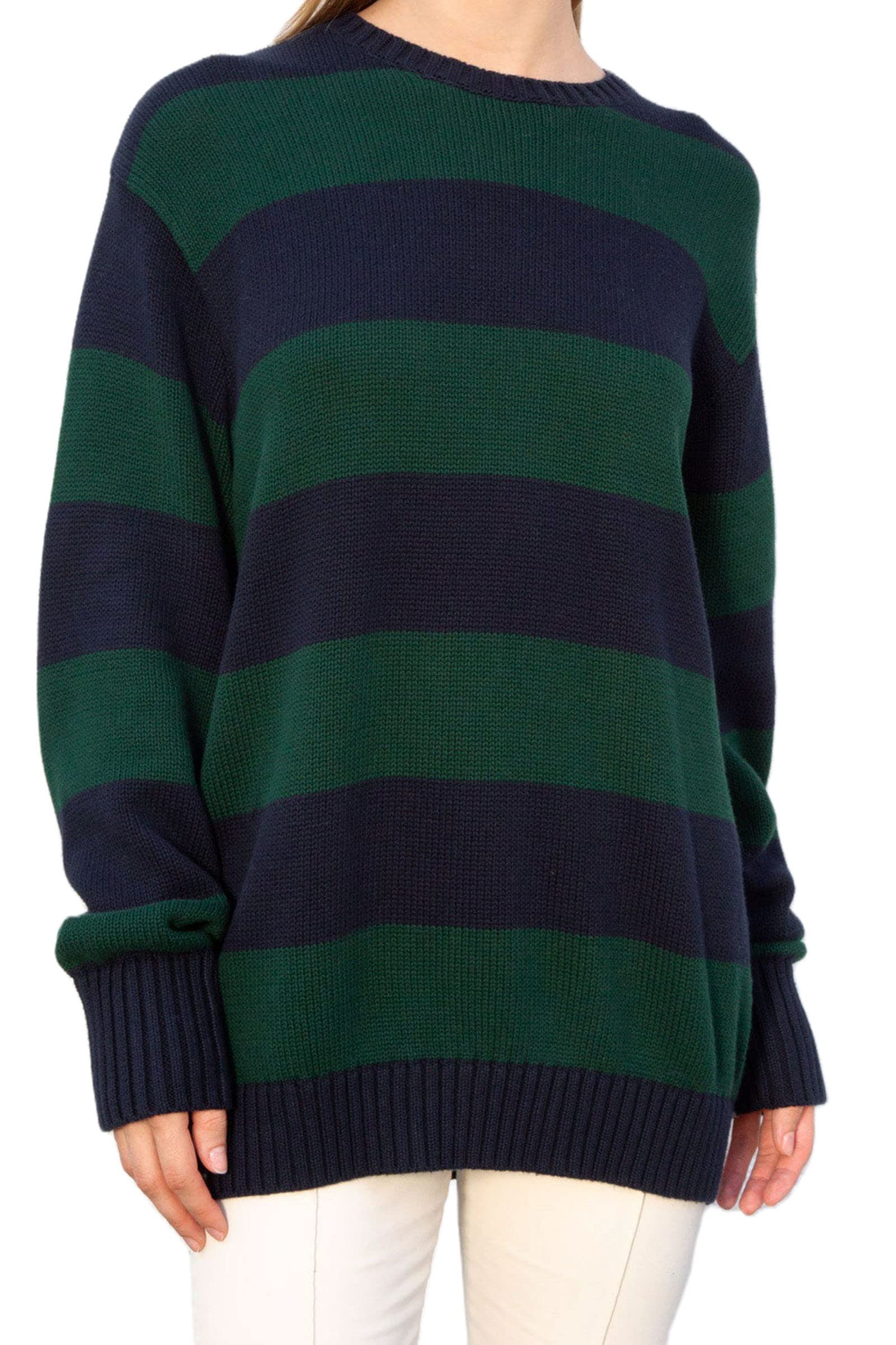 Women Y2K Striped Sweater Knit Oversized Long Sleeve Pullover Sweaters 90S Harajuku Preppy E-Girl Streetwear