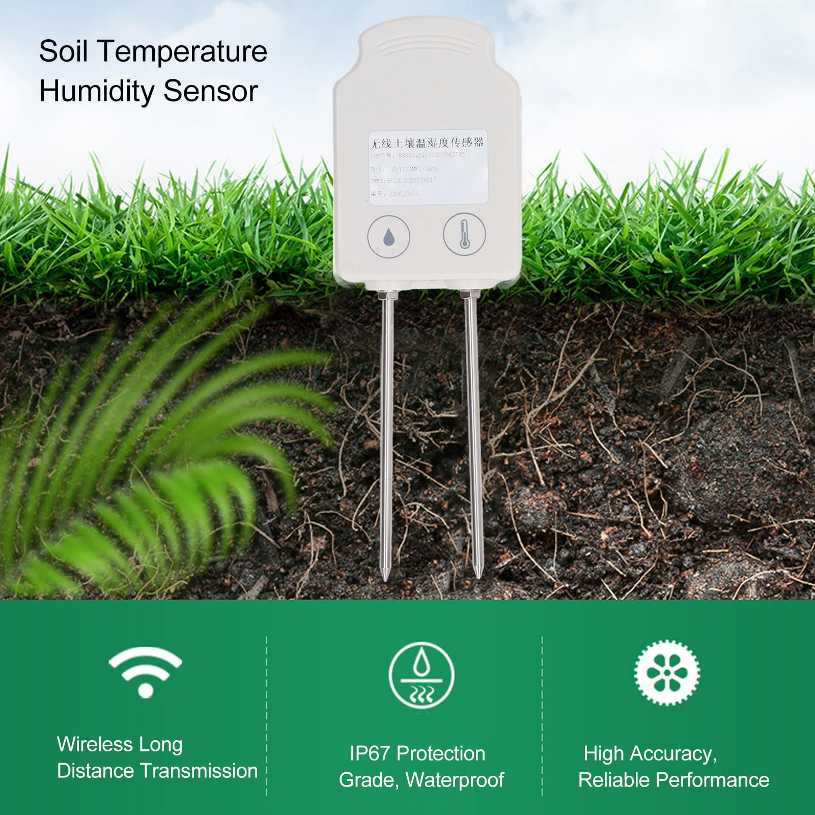 Temperatura Inalámbrica Detector de Humedad Transmisor del Sensor de Humedad del Suelo con Sonda de 10 Cm