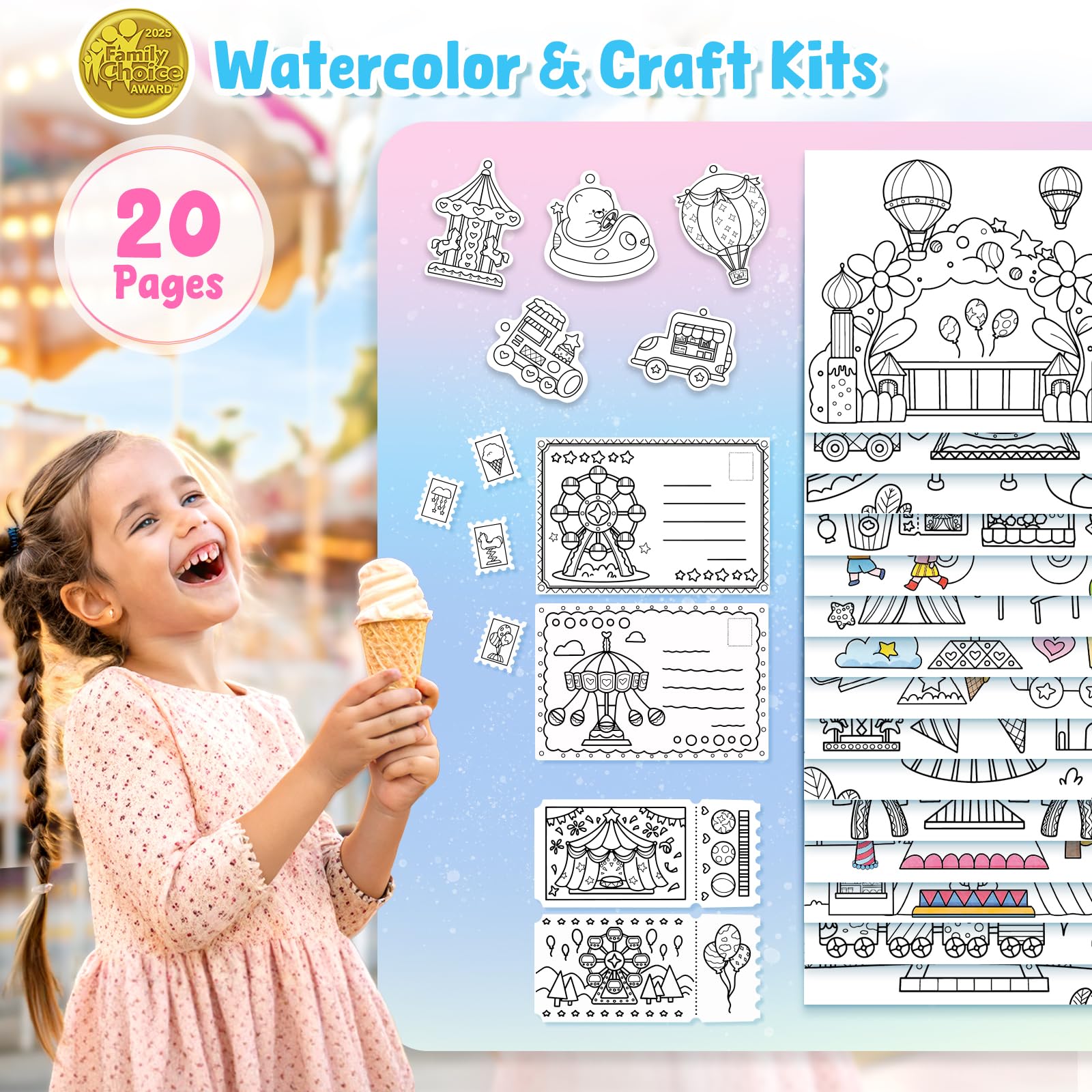 JoyCat album da colorare per bambini, set di pittura ad acquerello per bambini dai 3-5 ai 4-8 anni,attività di disegno artistico e artigianale, regalo di compleanno per ragazzi e ragazze