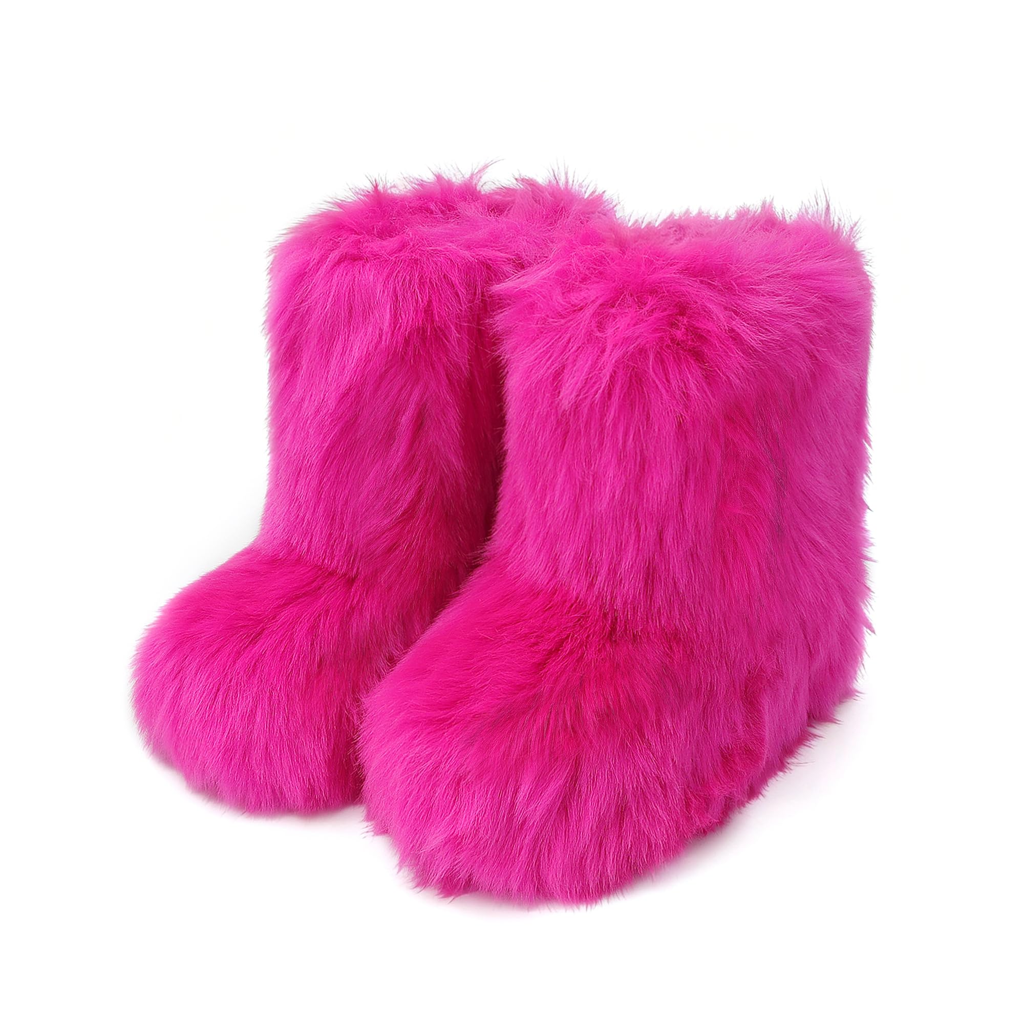 Faux Fur Boots for Women Furry Fluffy Short Snow Ankle Winter Boot Mid-Calf Fuzzy Outdoor Indoor Flat Shoes