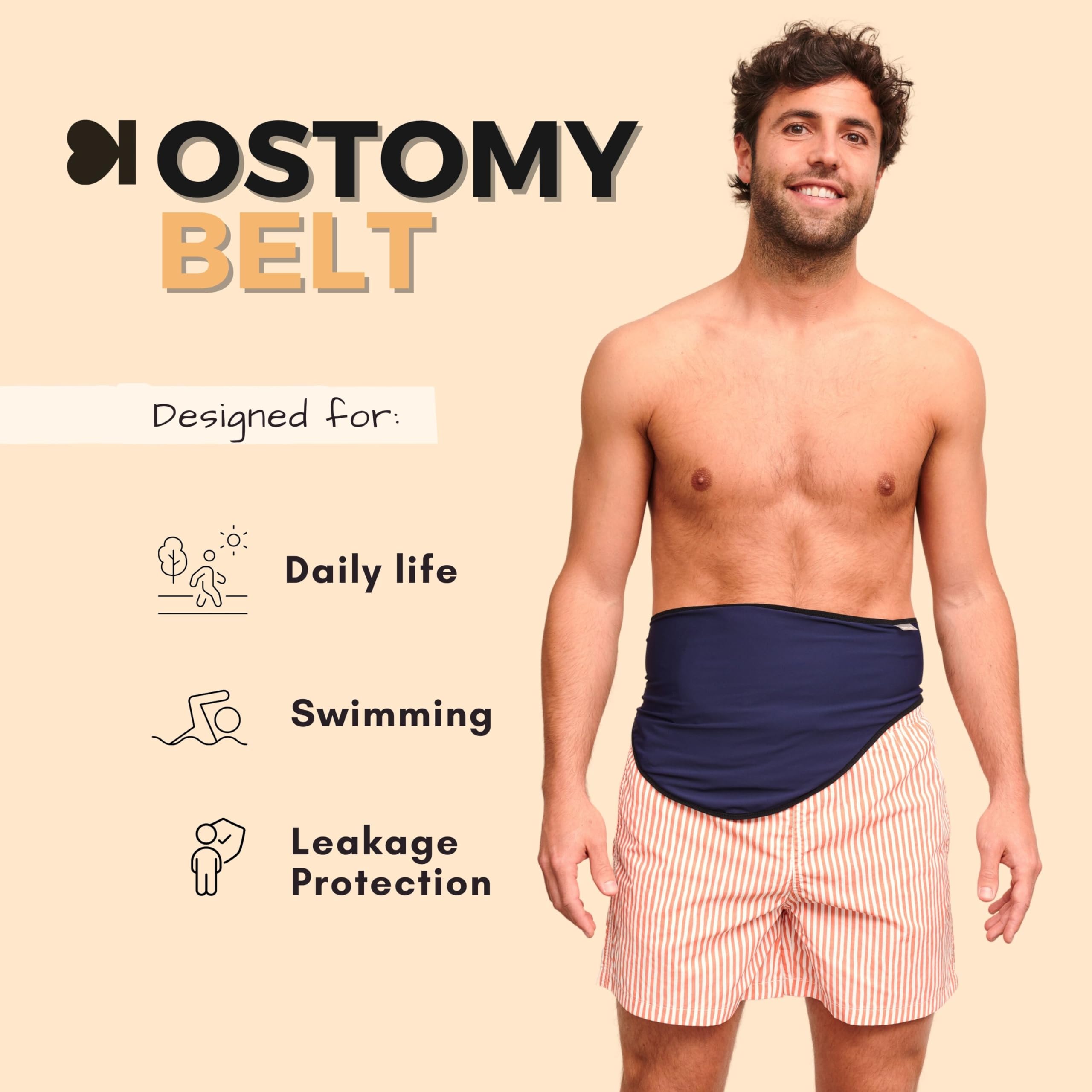 SIIL Cinturón de ostomía azul + protector de estoma | Protección total para tu bolsa de estoma | Fundas de bolsa de ileostomía y colostomía de velcro resistente | Fabricado en Europa, Azul, Medium