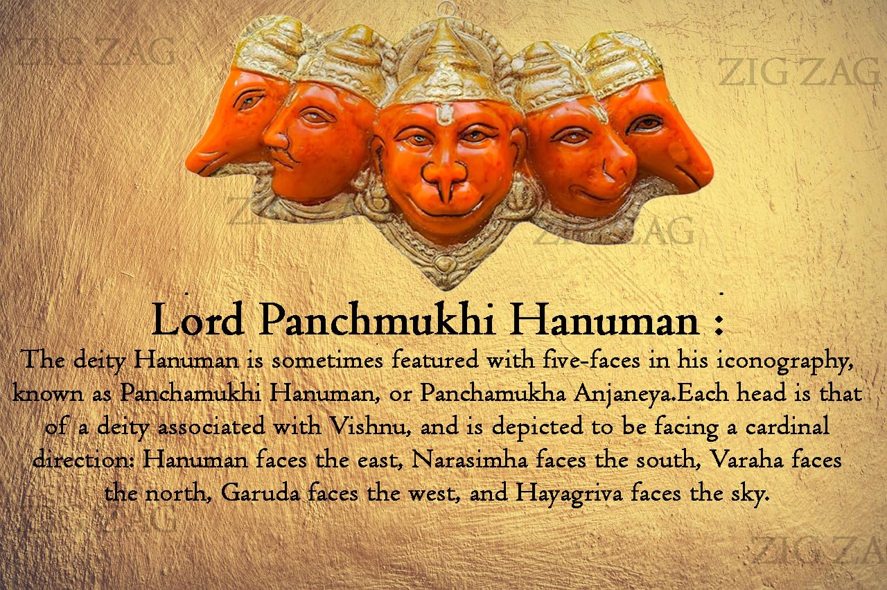 Zig Zag Panchmukhi Hanuman Hanging Idol for Door Entrance, Five Faces of Hanuman Murti Statue for Pooja Door Entrance - Image 4