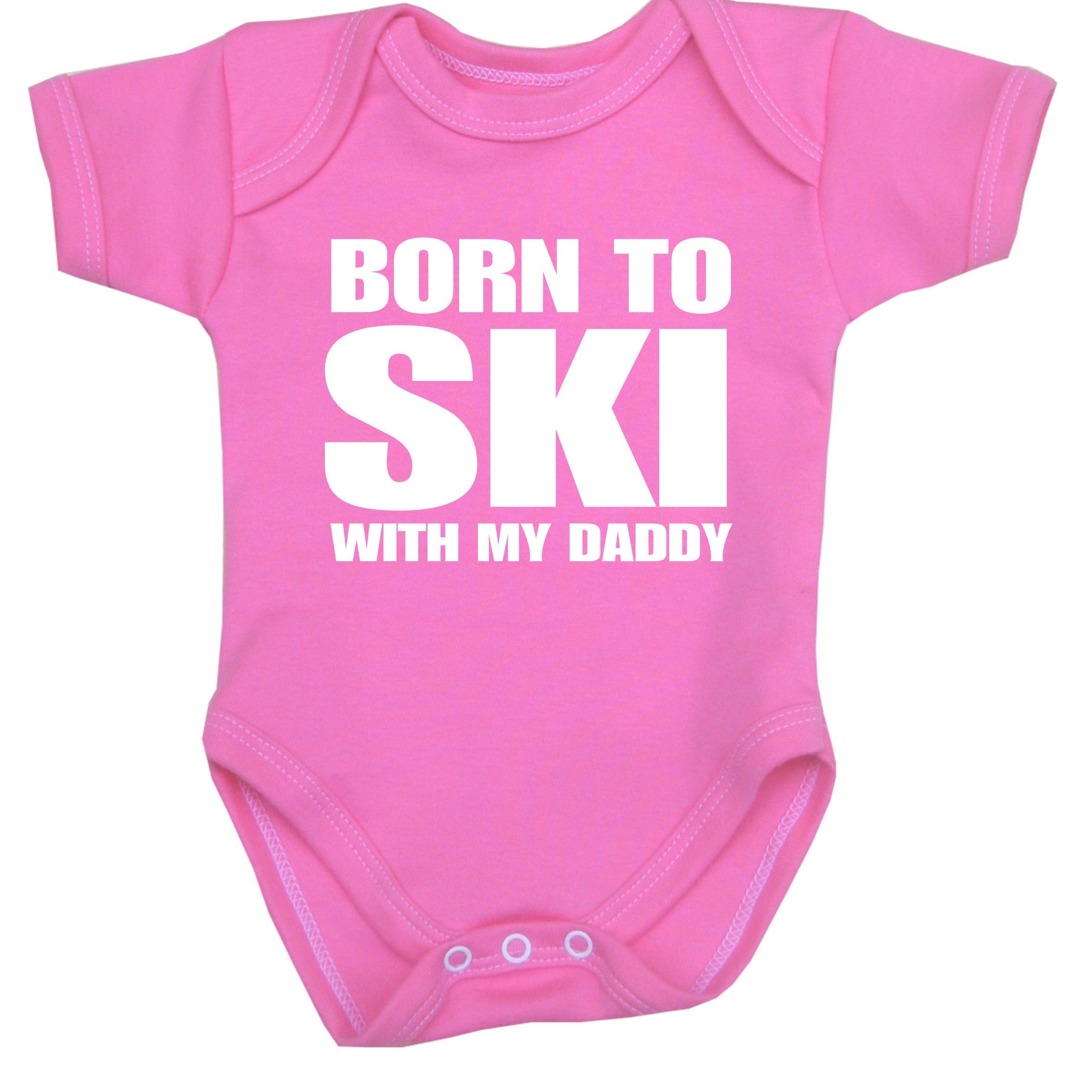 BabyPrem Born to Ski with my Daddy Baby Clothes Bodysuit NB-12 mth PINK 9-12