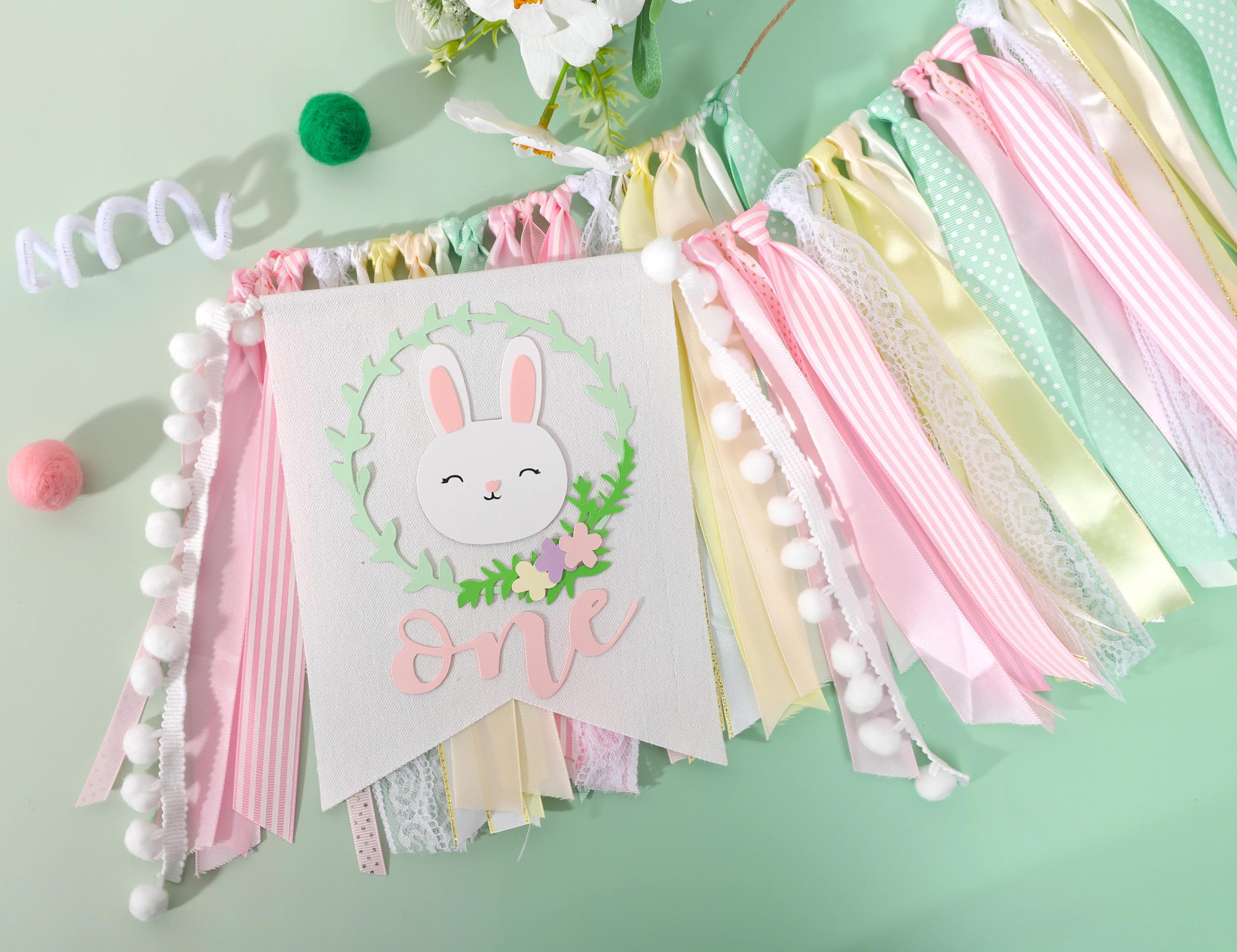 "Some Bunny Is One" High Chair Banner - Easter Rabbit First Birthday Decor For Girls, Spring Baby Shower Party Decoration - View #4