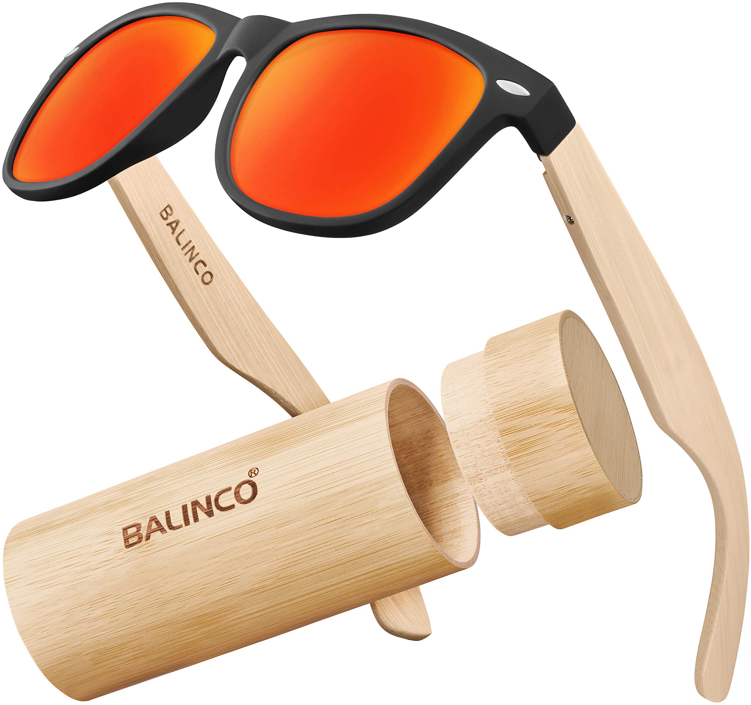 Balinco Set de lunettes de soleil en bambou pour hommes et femmes - avec lentilles polarisées TAC pour une vision intense - durable & durable - incl. une boîte cadeau pratique