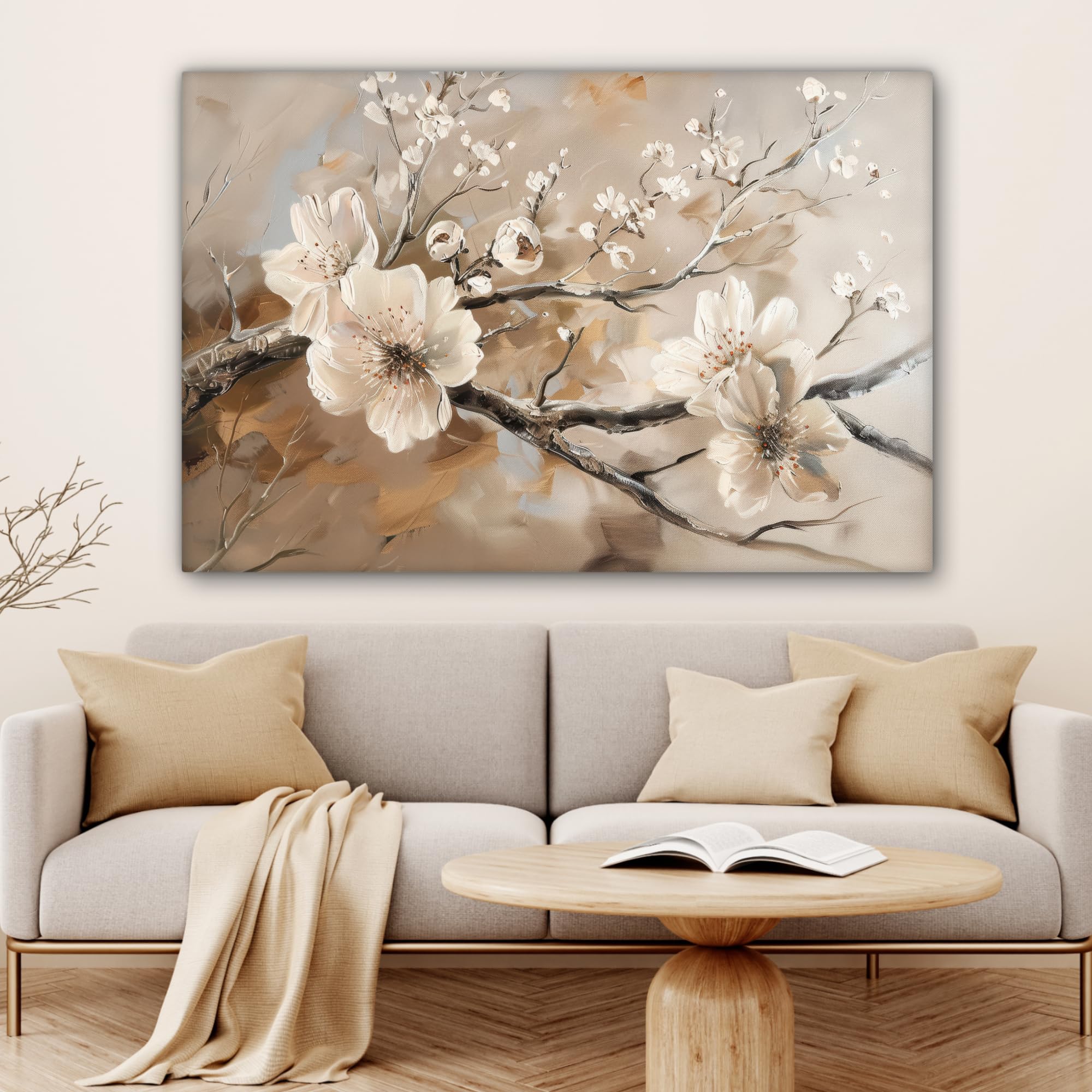 MuchoWow Bild auf Leinwand 120x80 cm XXL Wand Deko Blumen Natur Weiß Blüte Abstrakt