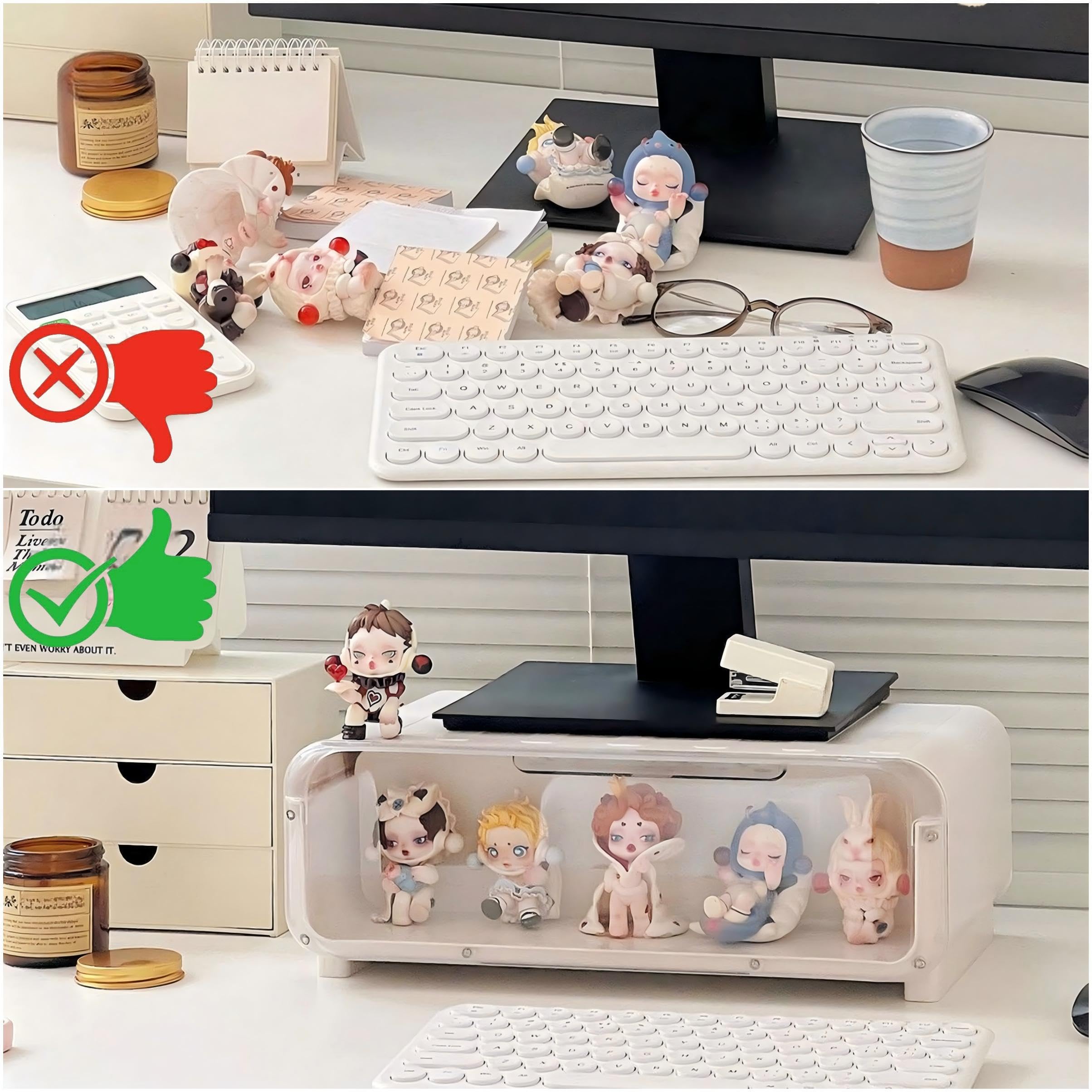Supporto Monitor Scrivania, Supporto PC Portatile, Supporto Schermo PC da Tavolo Ergonomico, Laptop Computer Monitor Stand con Cassetto Portaoggetti, Accessori Scrivania, Bianco（37x21x13cm）