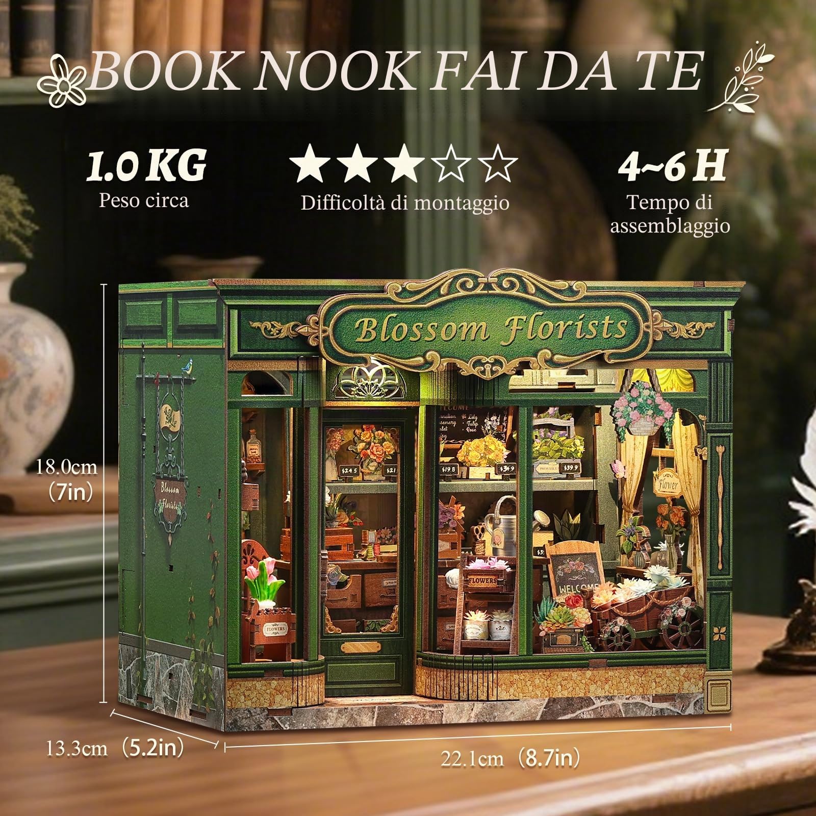 CUTEBEE Book Nook Kit & Casetta Fai da Te: Puzzle 3D Adolescenti/Adulti, Decorazione Libreria/Stanza | Regalo Compleanni/Vacanze (Blossom Florists)