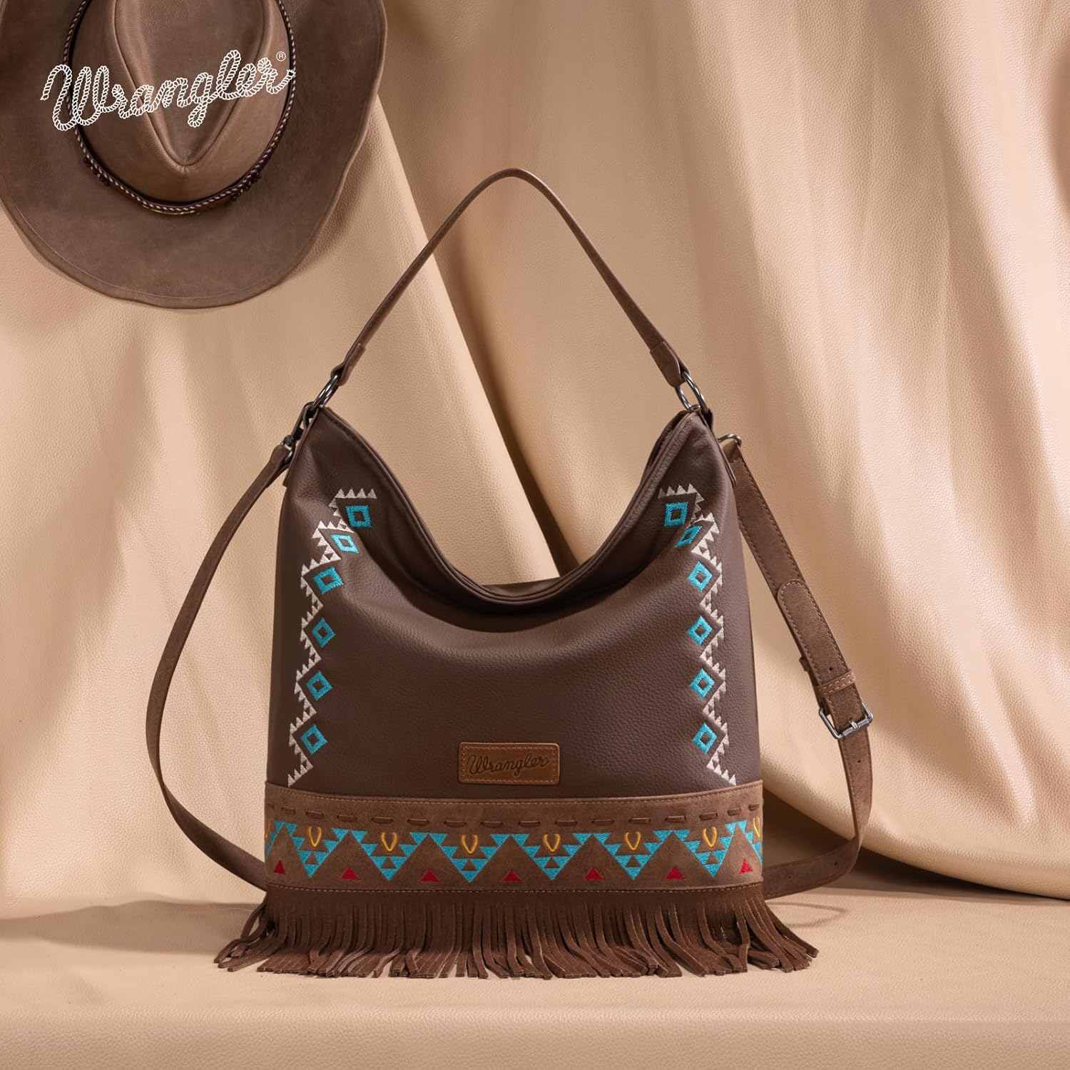 Wrangler Shoulder Bag Aztec Purse Embroidered Fringe