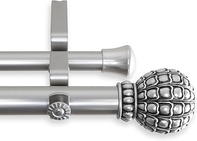 A&F Rod Decor - Grain Double Curtain Rod 1 inch Diameter, 120-170 inch - Satin Nickel