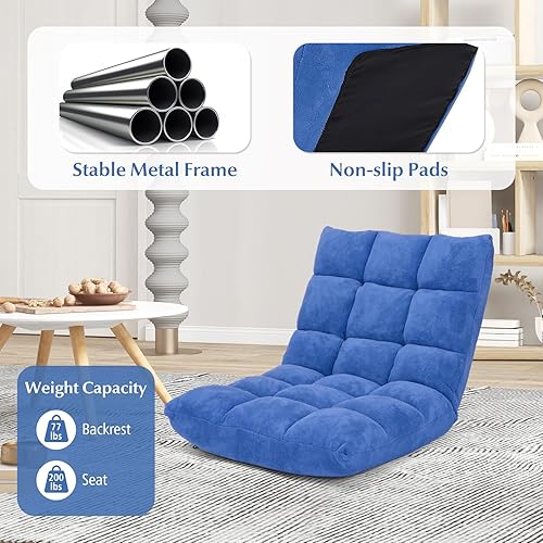 Miniatura 5 de RELAX4LIFE Silla de suelo con soporte para el respaldo, sillas de sofá perezosas ajustables de 14 posiciones, cama acolchada y sillón reclinable