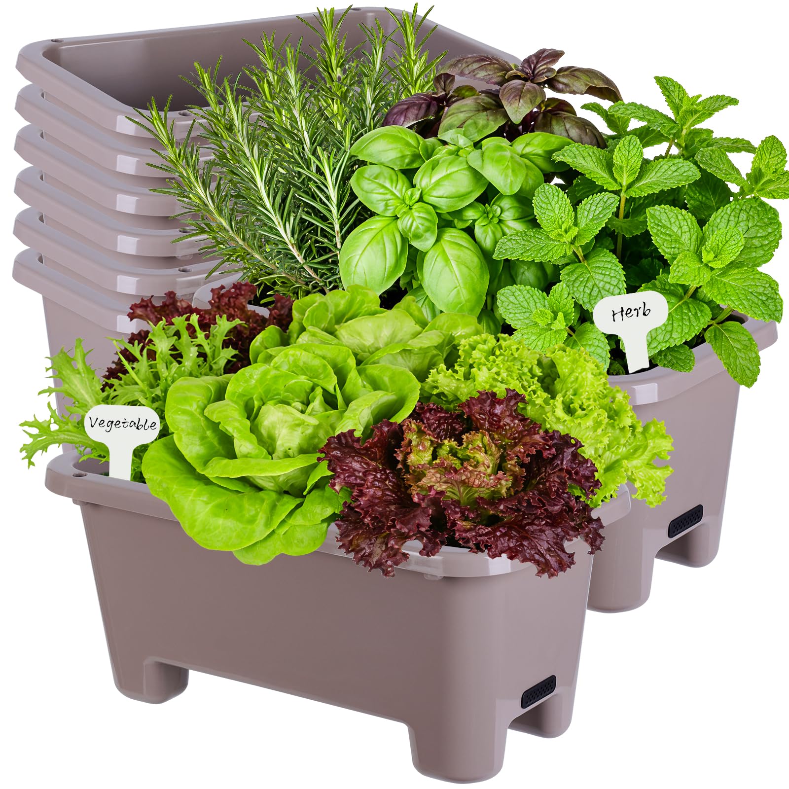 Macetas rectangulares de riego automático, paquete de 8, maceta de ventana de 15.7 pulgadas con agujeros de drenaje y bandejas, macetas para verduras, hierbas, flores, alféizar de ventana de jardín y