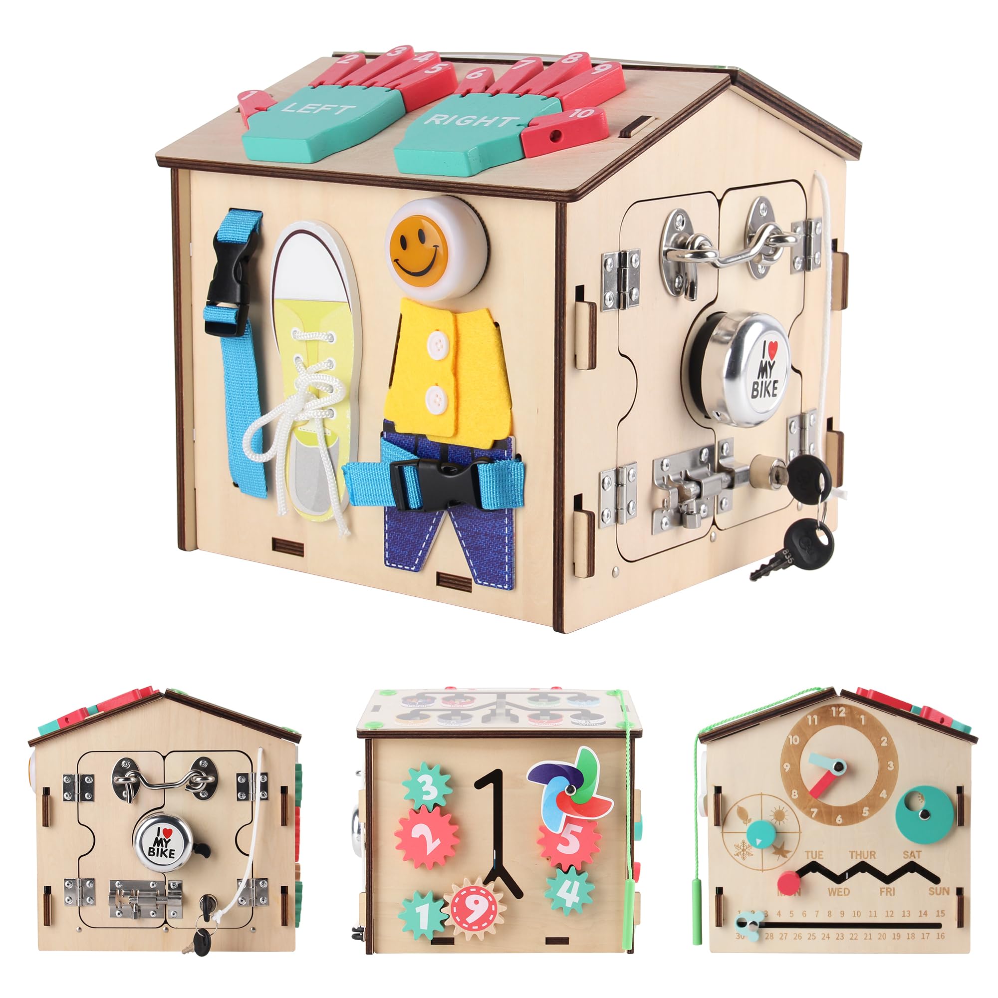 BommJokker Busy Board Montessori toys for Toddlers Wooden Educational Toy Busy House Magnetic Color and Number cognition teaching