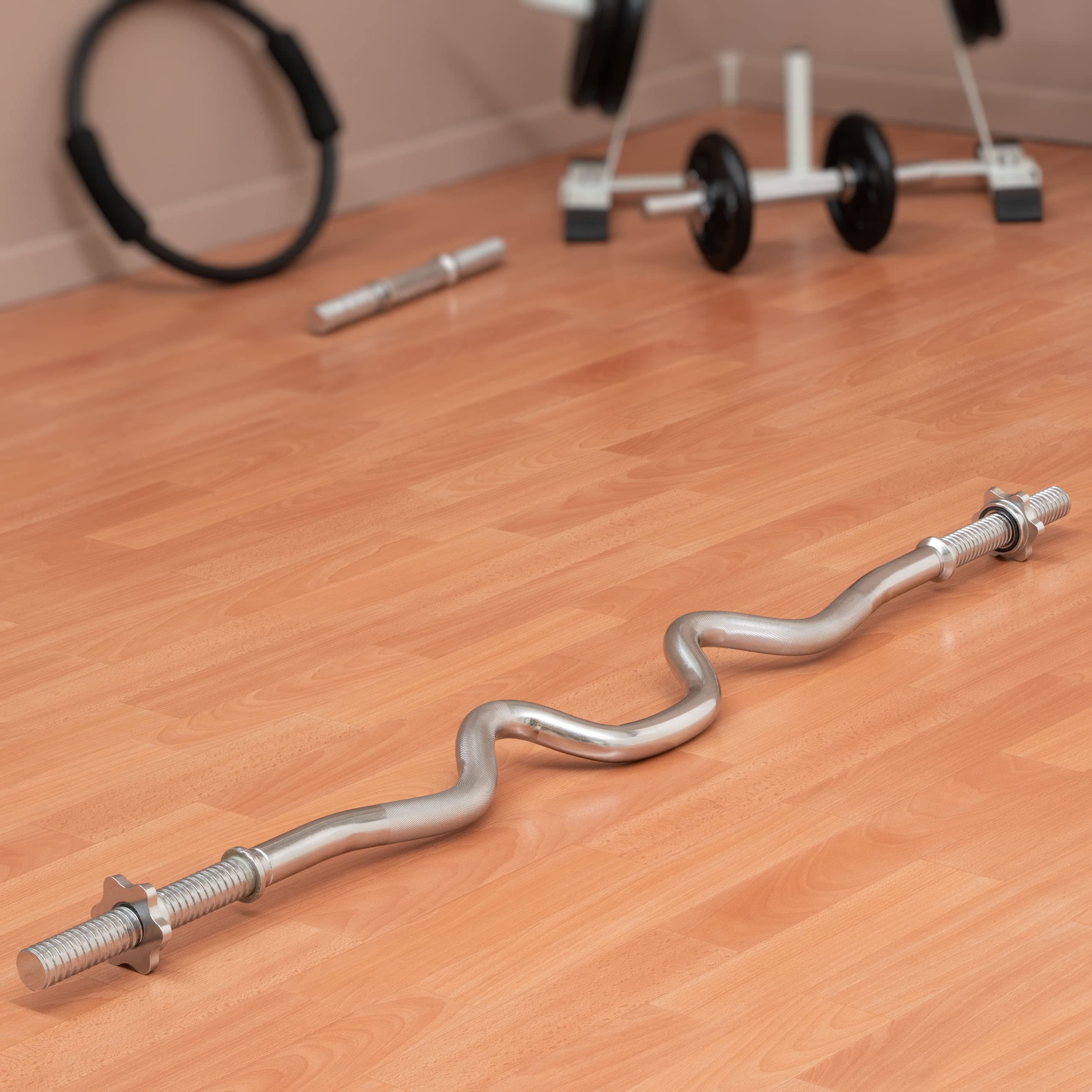 Super SZ Curlstange 120 cm Krafttraining Zugstange Stahl silber verchromt Sternverschluss Workout Bodybuilding Fitness Gewichtheben