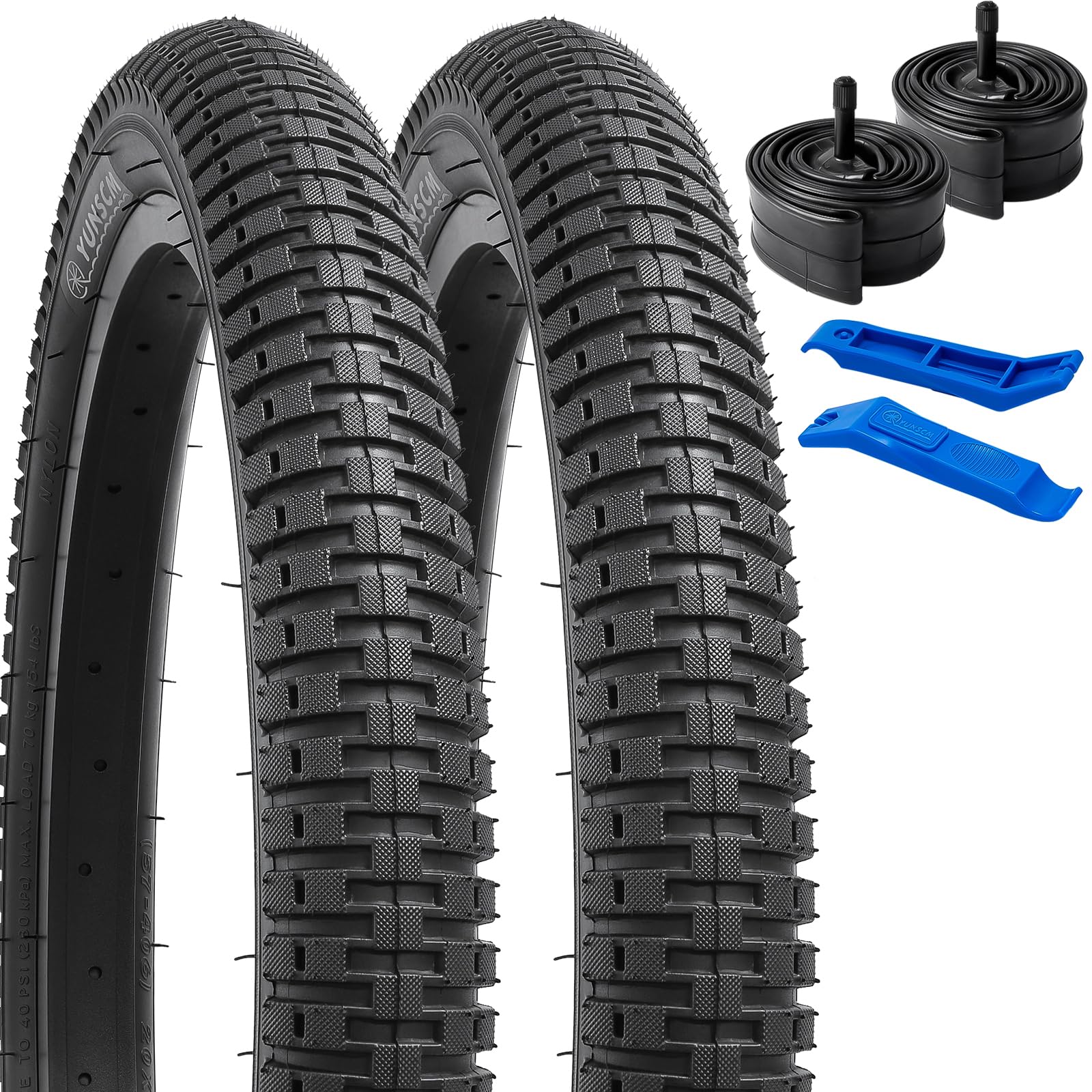 YUNSCM 2-PCS 20 Pouces Vélo Pneus 20x2.10/54-406 And 20 Pouces Vélo Chambre à Air Schrader Valve Compatible With 20x1.95 20x2.0 20x2.1 20x2.125 Route Vélo Bike Pneus And Chambre à Air (Y-779