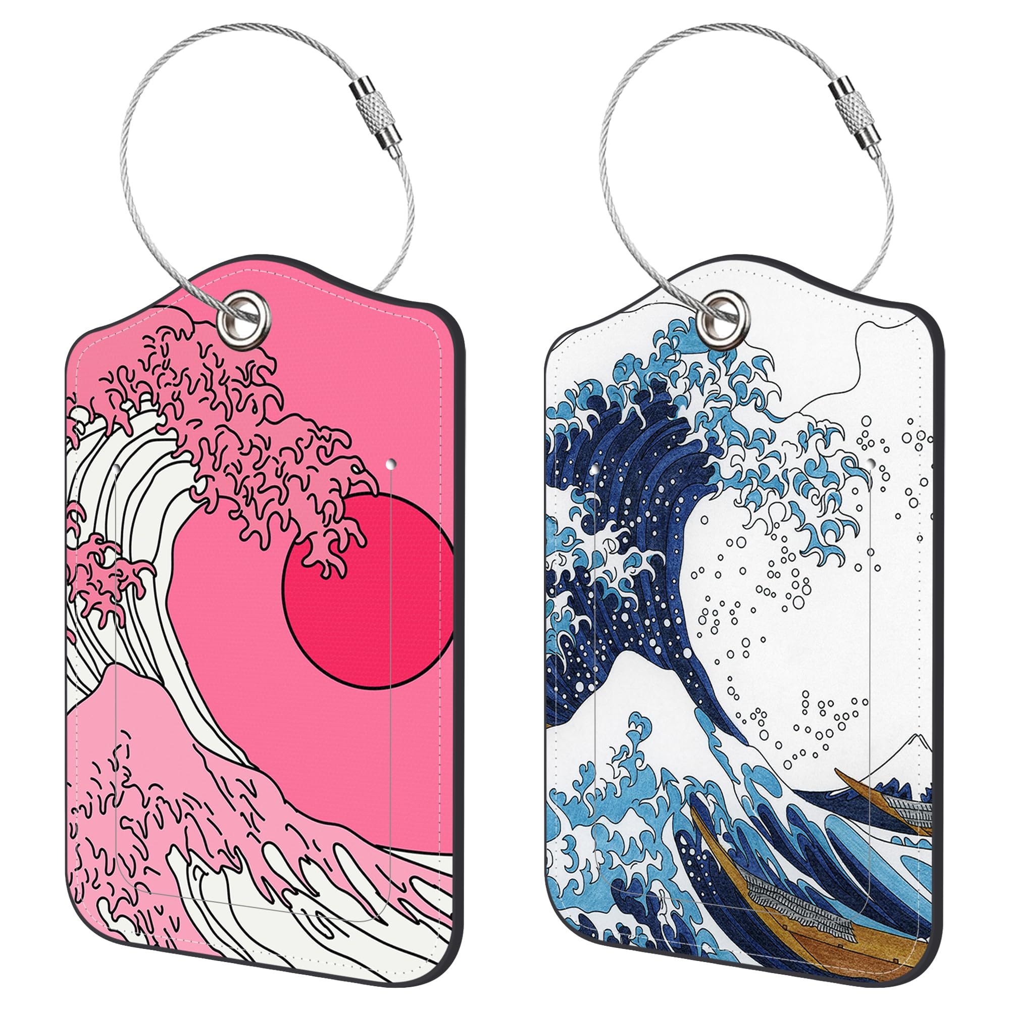 Neidius 2 Pack Luggage Tags,PU Leather Baggage Tag with Privacy Cover Name Address Labels and Metal Ring for Men and Women Travel Bag Suitcases (Great