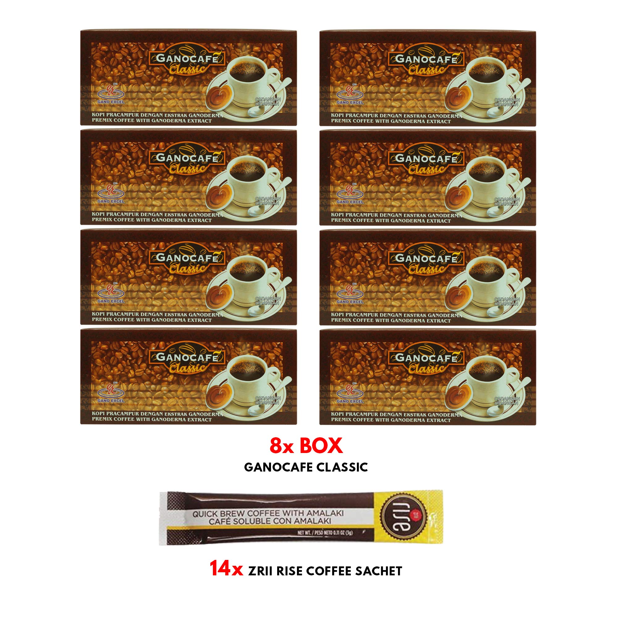 8 Boxes Gano Excel GanoCafe Classic Ganoderma Black Coffee Expiry 11/2021 Free 14 Sachets Zrii Rise Coffee Free Express Ship