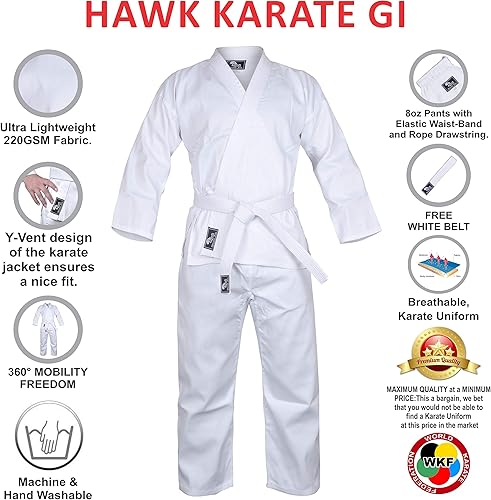 Miniatura 3 de Hawk Sports Karate Uniform for Kids & Adults Lightweight Student Karate Gi Martial Arts Uniform with Belt