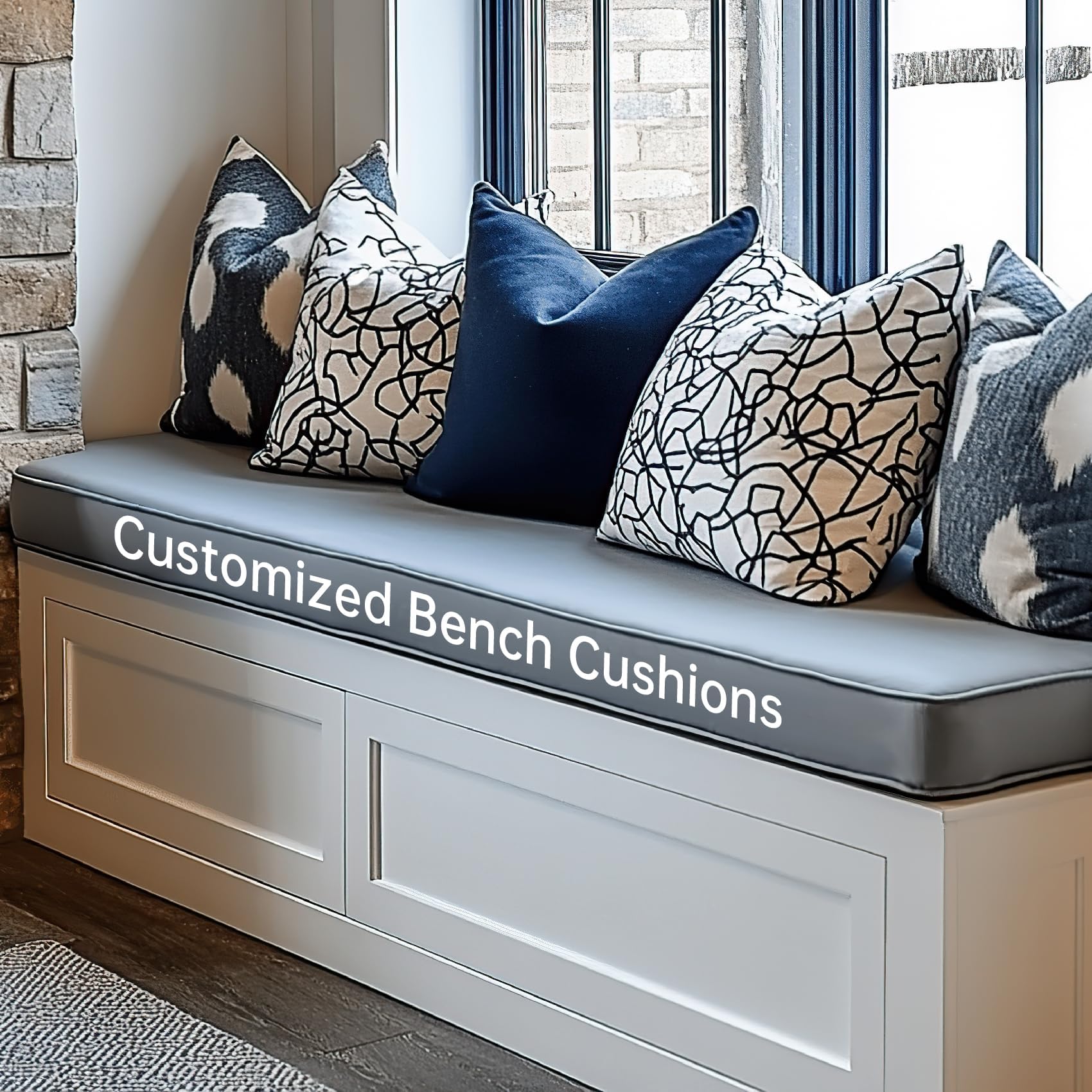 Custom Size Bench Cushion for Indoor/Outdoor Furniture,Waterproof Window Seat/Piano Bench/Swing Cushion (Custom Sizes/Colors/Non-Slip Method)