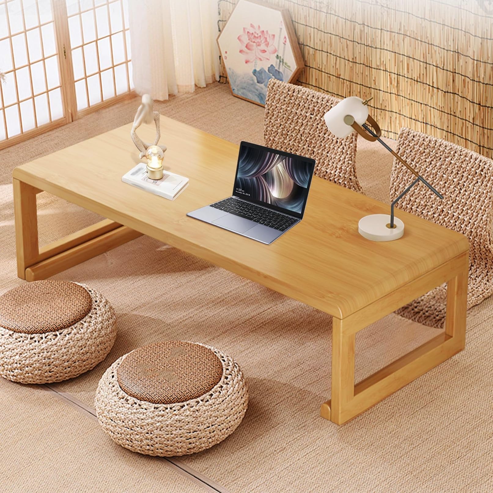 Table basse pliante en bois naturel de 80 x 40 cm pour salon et petit espace