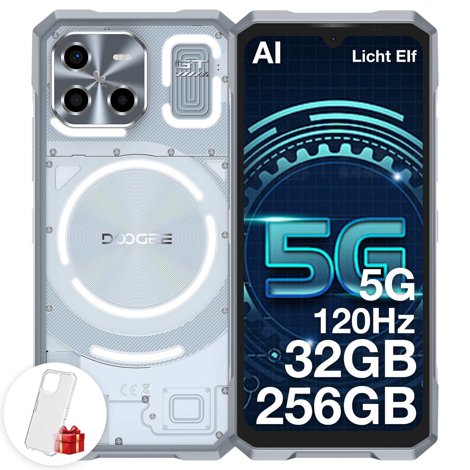 DOOGEE Blade GT Outdoor Mobile Phone Without Contract 5G with LED Light Effect 32GB + 256GB, Dimensity 7050, Ultra Thin Outdoor Smartphone 6.72 Inch FHD+ 120Hz, 48MP + 20MP AI Camera Fingerprint/Face