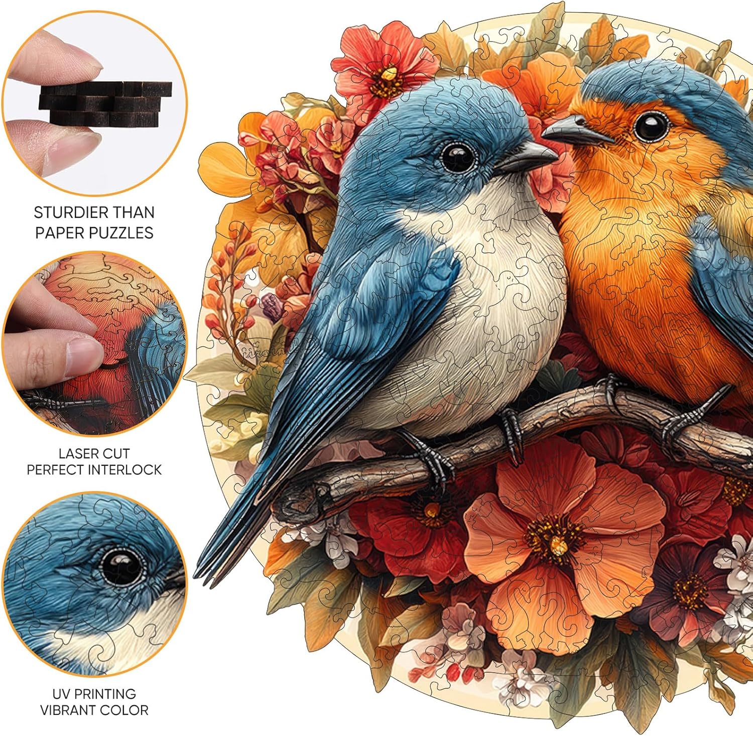 Jiroinlly Wooden Puzzles for Adults 500 Pieces, Two Cute Birds, Unique Shaped Jigsaw Puzzle, Relaxing Gift for Women, Home Wall Decor, 16.3x16.5 in