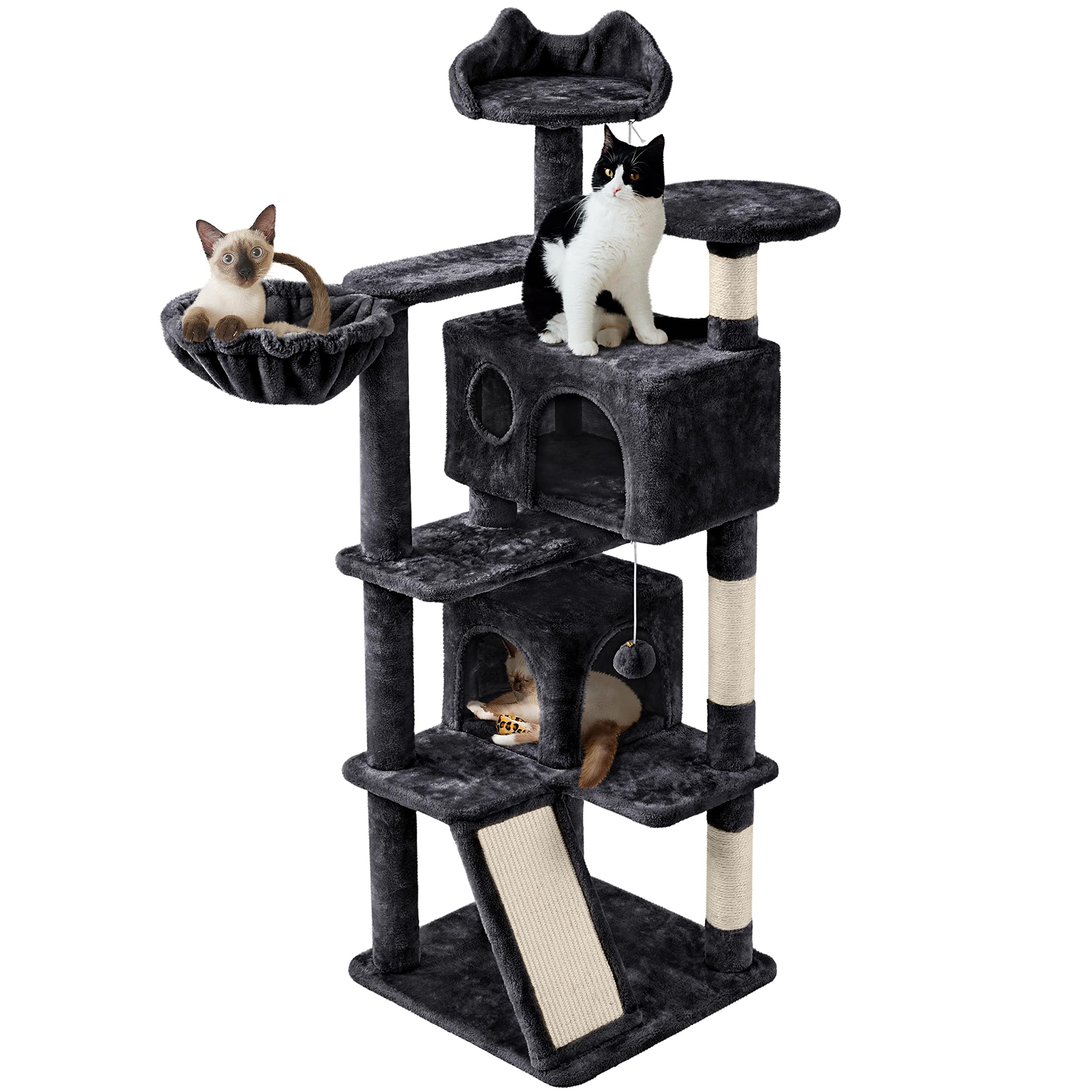 costoffs 144.5 cm Cat Tree for Indoor Cats, 2 Condos & Basket, Black