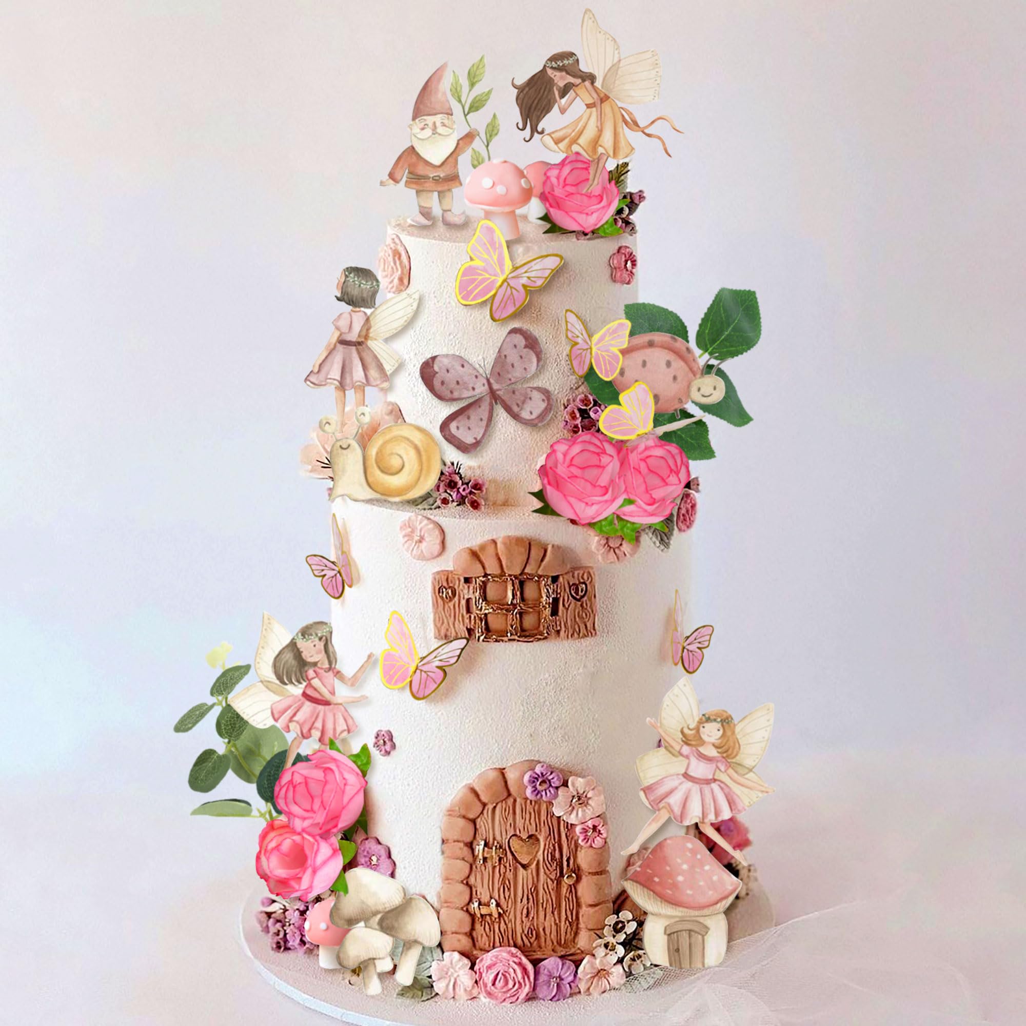LaVenty Décoration de gâteau de fée, champignon, décoration de gâteau de jardin, fournitures de fête de fées, cadeaux de fête