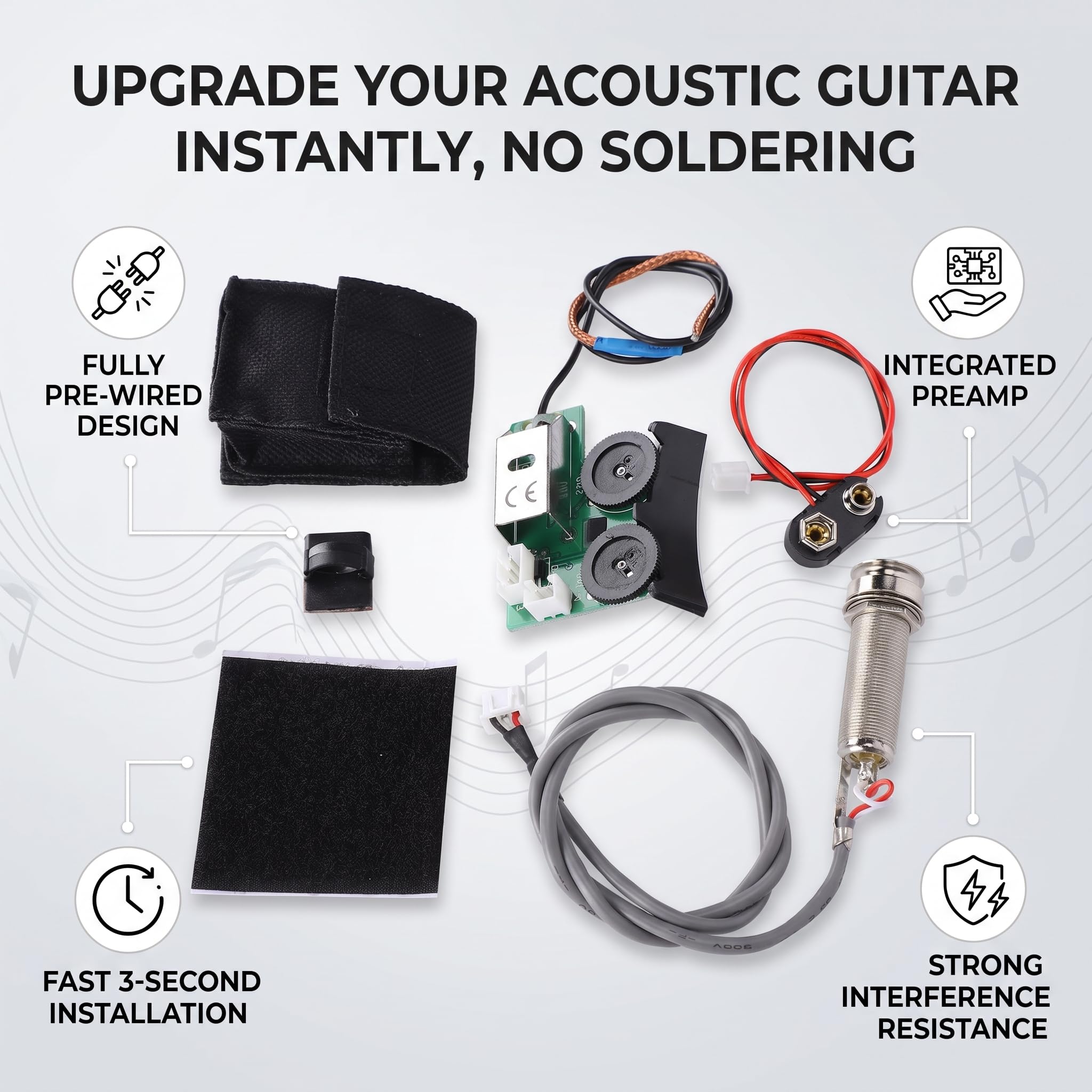 Przetwornik do gitary akustycznej, długotrwały pin Jack przedwzmacniacz i system odbioru przedwzmacniacza dla VT1 Tail Nail Pickup EQ DIY części instrumentów gitarowych