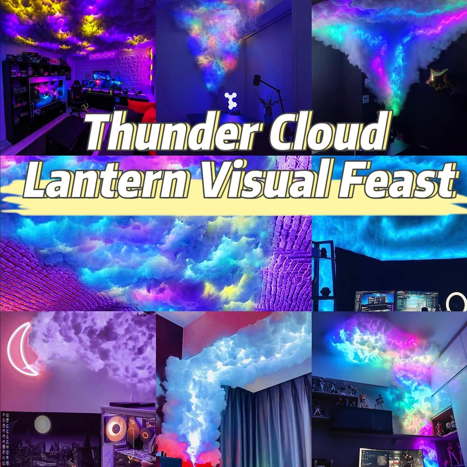 16/32 Fuß RGB 3D-Gewitterwolken-Lichtleiste, Stimmungsvolle Deckenbeleuchtung, Musik- Und Sprachsteuerung, Mehrfarbiger Lichtstreifen For Die Dekoration Von Gaming-Zimmern(32ft)