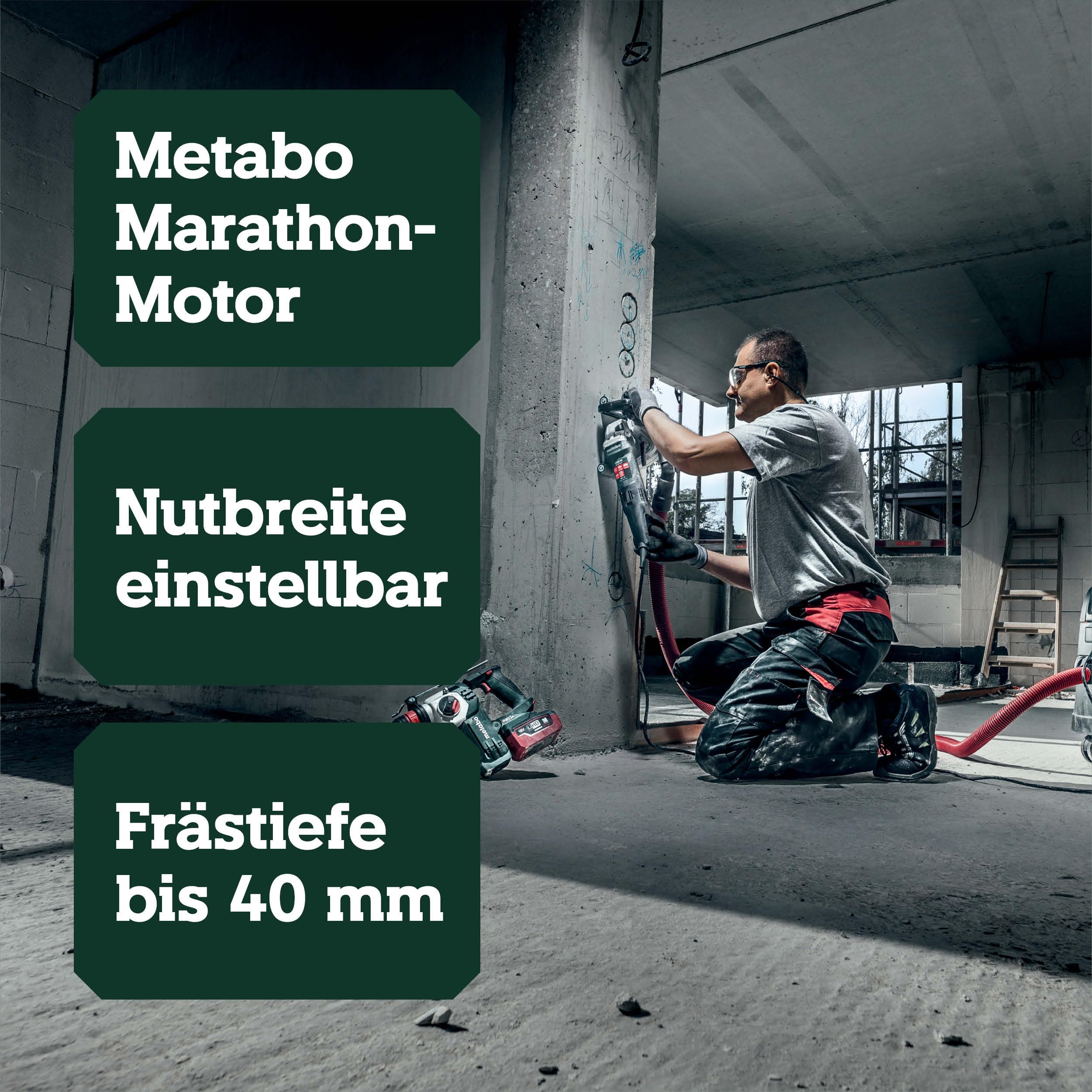 Metabo Mauernutfräse MFE 40 – 604040500 – Für präzise Elektroinstallationen zum Verlegen von Kabeln und Leerrohren unter Putz mit Frästiefen bis 40 mm – 4 m Kabellänge