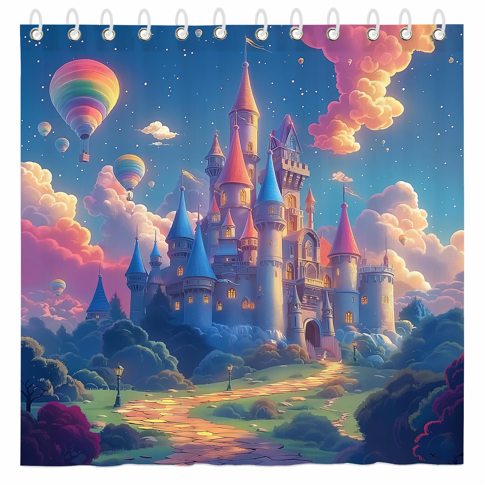 Princess Castle Shower Curtain for Bathroom Fairy Tale World Cartoon Magic Manor Printed waterproof fabric shower curtain for bathroom home decoration Shower Curtain Set for Bathroom 70 x 70 Inch