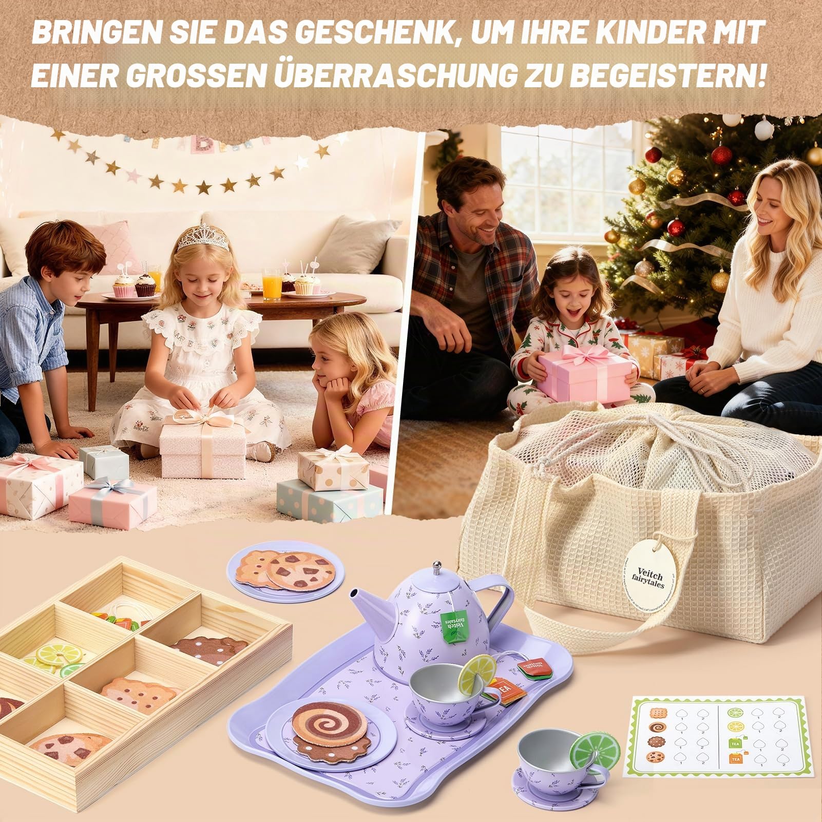 Kinder Teeservice Set Spielküche Kinderküche Enthält Teeset & Matschküche Zubehör Outdoor Kinder küchenspielzeug küchenzubehör Spielzeug Geschenk für Mädchen ab 3 4 5 6 Jahre (Lila)