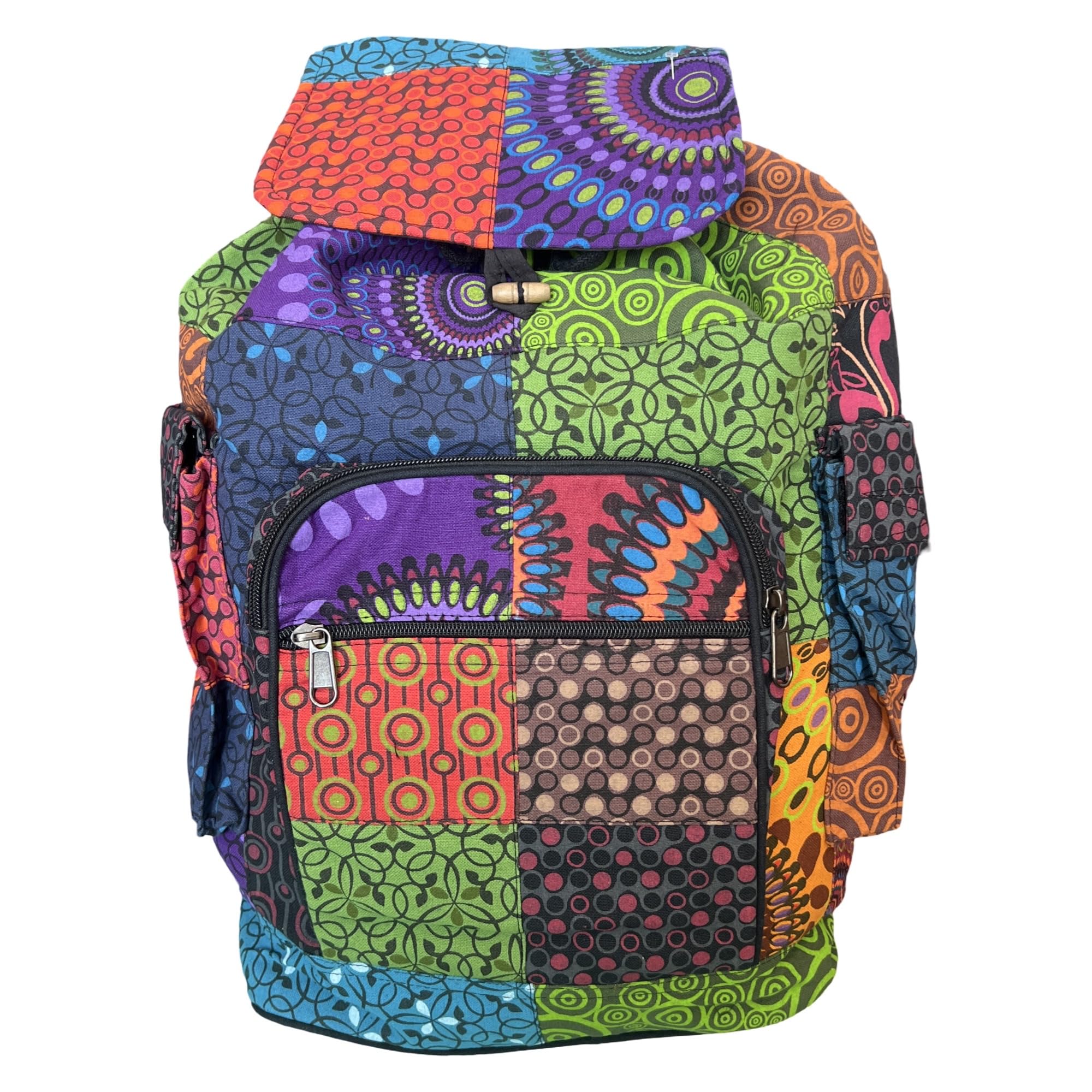 Mochila étnica de moda con diseño floral bohemio, con cremallera, estilo hippie