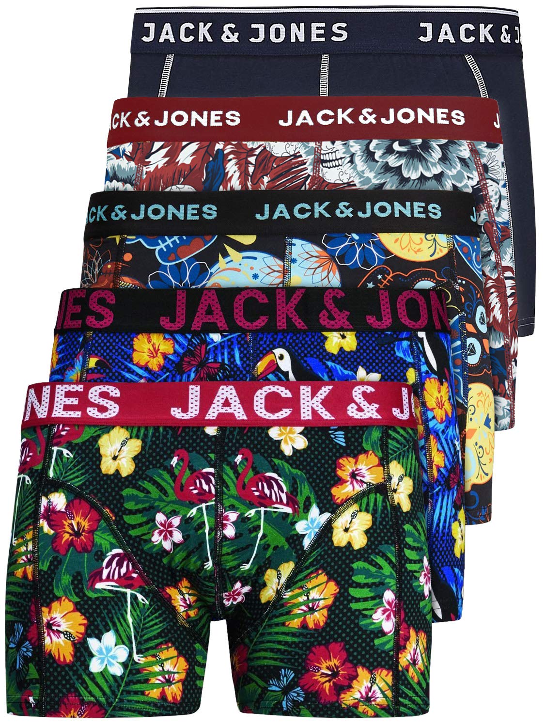 JACK & JONES Herren Unterhosen 5er Set/Pack Sale Männer Marken Boxershorts Weiss schwarz blau grau Shorts Trunks 95% Baumwolle S M L XL XXL (XXL, 5er Pack Mix 1)