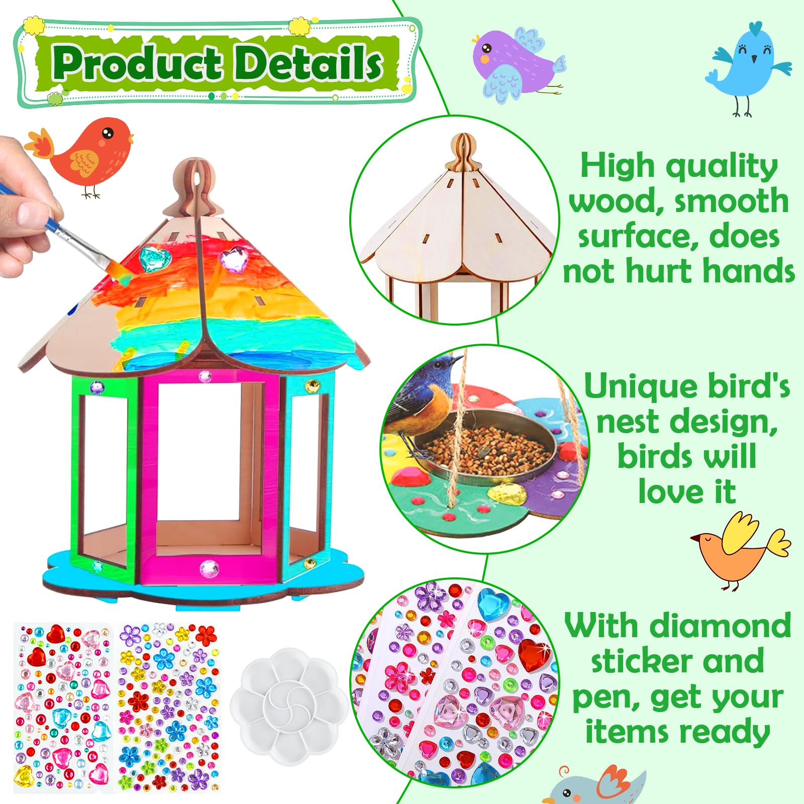 Kit De 4 Casitas Para Pájaros DIY - Para Montar Y Pintar, Incluye Pinturas Y Pegatinas, Ideal Para Niños, Decoración De Jardín O Actividades En Familia