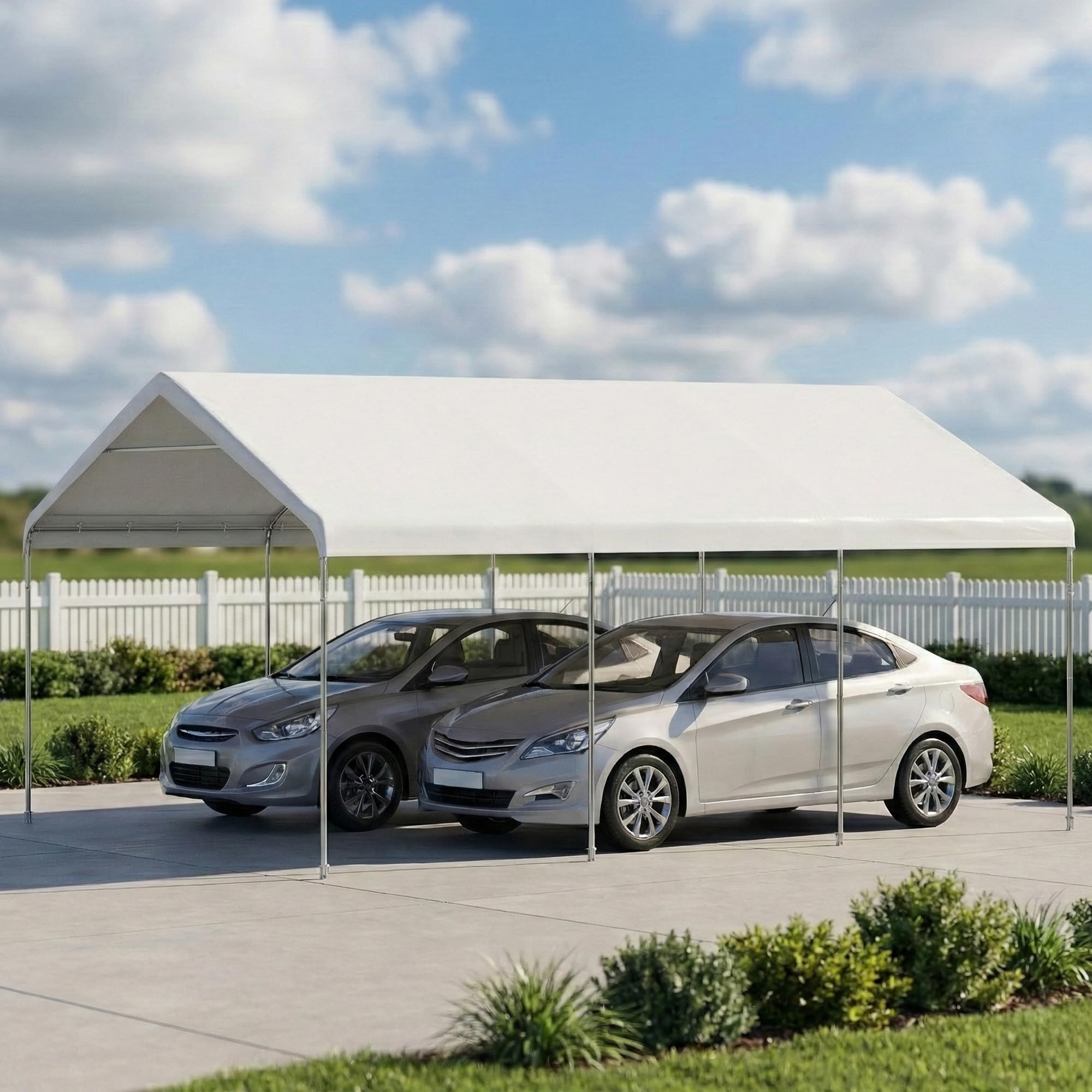 Outsunny Tettoia Auto 5x6 m Acciaio Zincato UV Resistente Tenda Garage SUV Camion Moto Crema