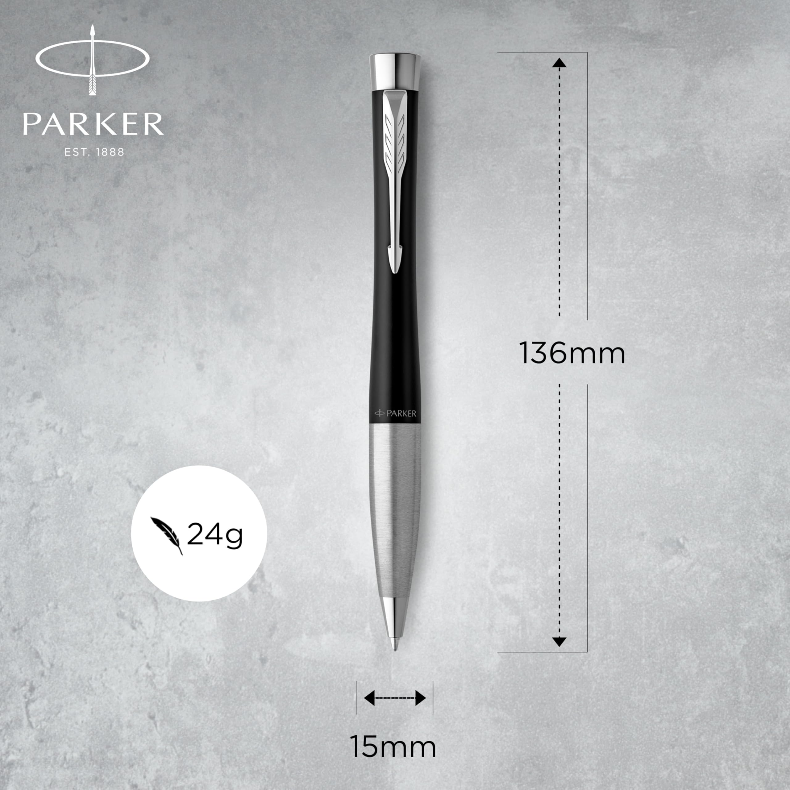 Parker Urban Twist Penna a Sfera | Nero Tenue con Puntale Cromato | Punta Media con Inchiostro Blu | Confezione Regalo