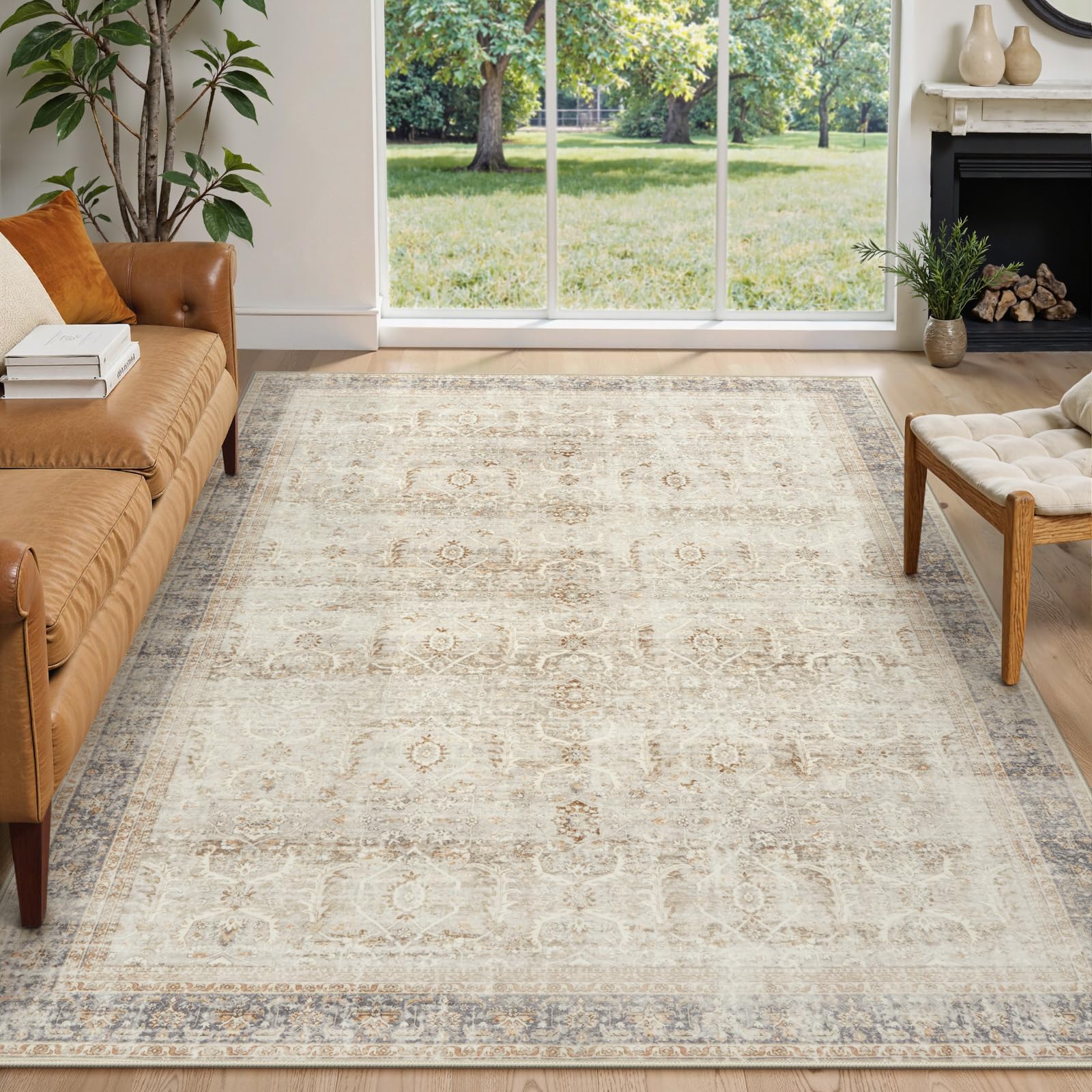 Collive Washable Area Rug 6x9, Large Boho Rugs for Living Room Vintage Soft Rugs for Bedroom, Non Slip Ultra-Thin Dining Room Floor Carpet for