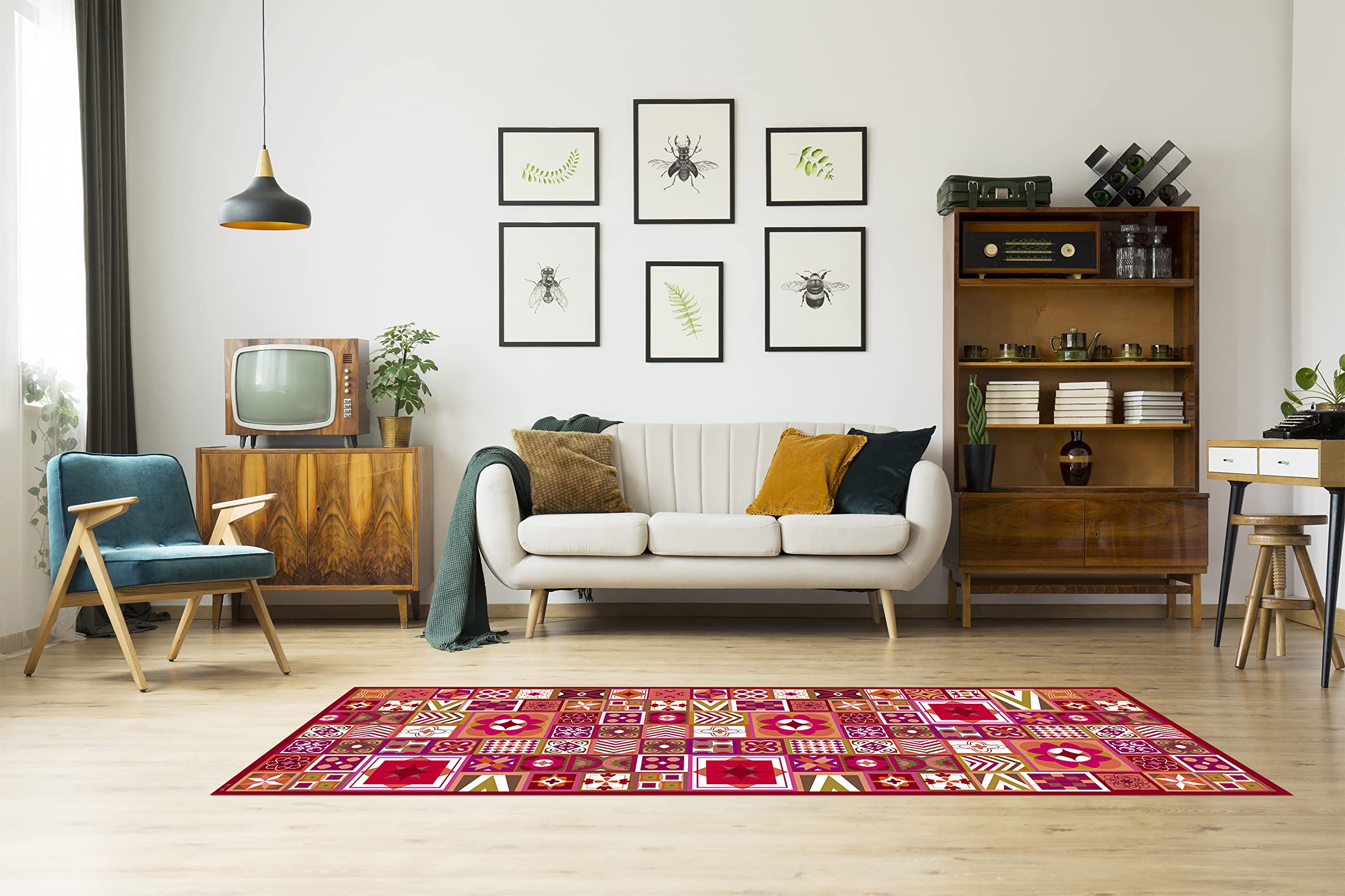 DobleUve Estudio Tapis Vinyle 2 | Rouge | 65x200 cm | Tapis Cuisine | Tapis de Salon Antidérapant Antifongique Ignifuge | Tapis Enfants | Tapis Bain PVC | Tapis PVC