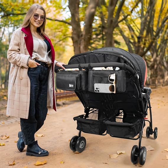 ZZM Double Stroller Organizer with 2 Cooler Pockets,Compatible for Bob Duallie, Jeep and Baby Jogger City Mini GT2, Double Baby Stroller Accessories, Parent Console Double Jogging Stroller Organizer