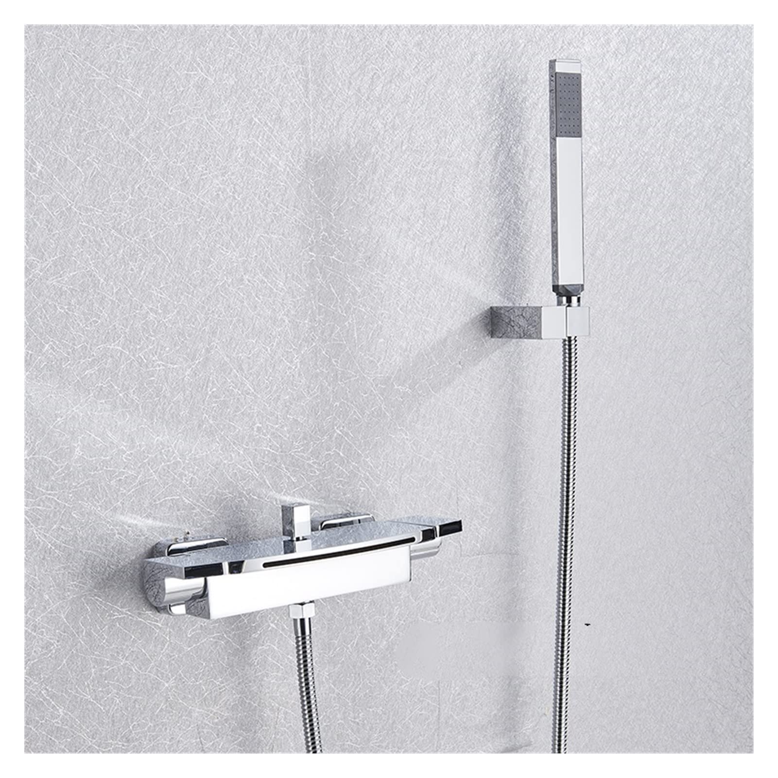 Matte Black Waterfall Spout Bathtub Faucet Hot and Cold Water Mixer Faucet Bathroom Faucets Wall-Mounted Bathtub Mixers Taps Easy to Install(A)