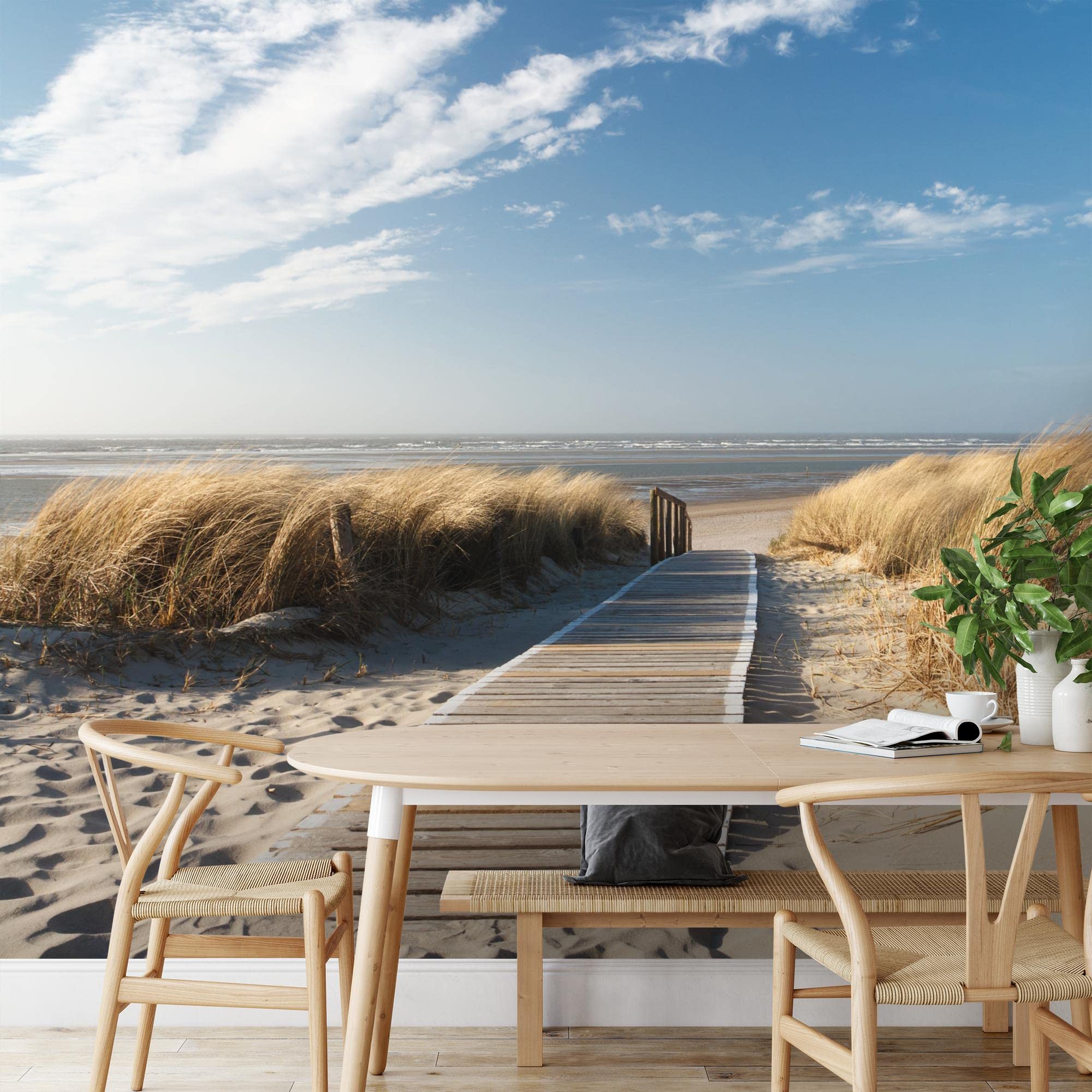 Runa Art Papier Peint Intissé 396 X 280 Cm Plage Et Palmiers De La Mer | Toison Décoration Murale Salon Chambre á Coucherr | Fabrication Allemande | Bleu Brun Rouge 9114012c