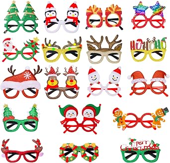 Thuodo 18Pcs Christmas Glasses Glitter Party Eyeglasses Frames Costume Holiday Glasse for Christmas Parties Favors Photo Booth Novelty Glasses Cosplay One Size Fits All