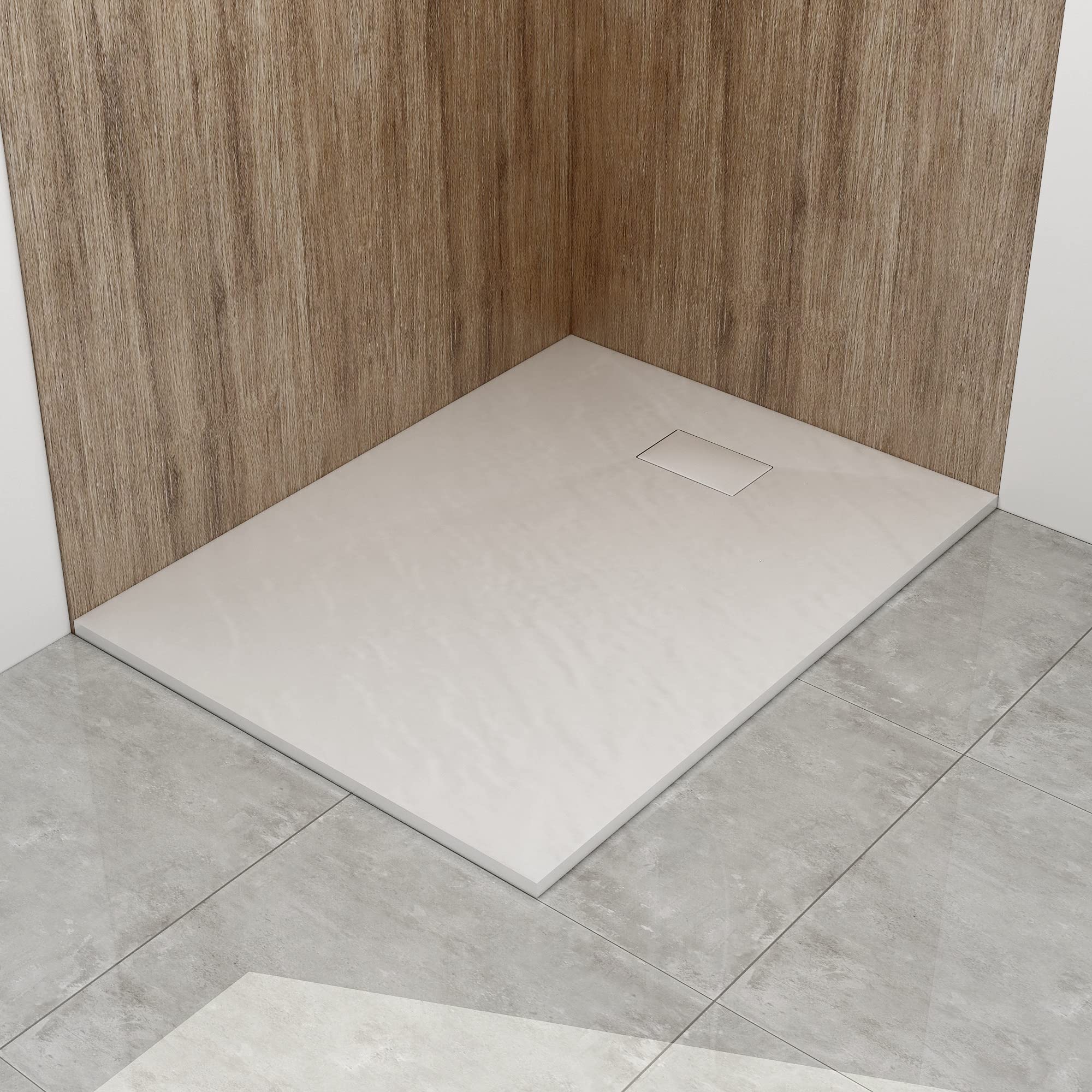 WITEN&NOCK Receveur de douche 100x90 cm SMC Blanc aspect pierre antidérapant Duschtasse Hauteur 3,2 cm Seuil bas Extra plat Bac de douche