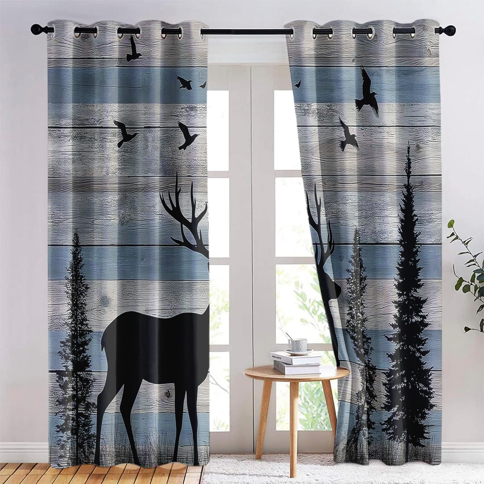 Blaue Tintenspritzer Vorhänge 240x132cm - Abstract Blickdicht Gardinen Mit Ösen Grau