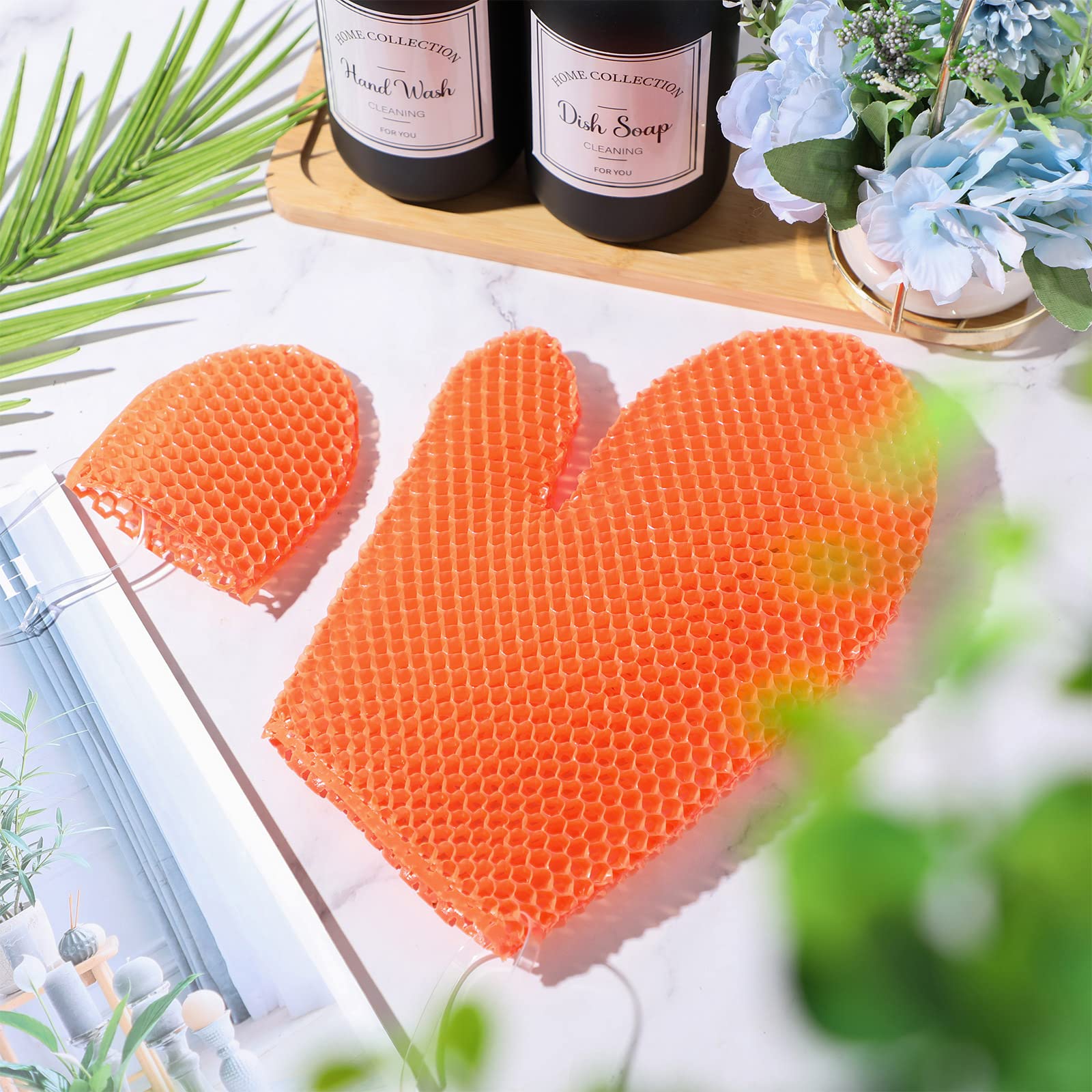 Karenhi Set esfoliante a nido d'ape, per viso e corpo, include guanto da bagno esfoliante a nido d'ape per doccia corpo, spugna esfoliante per il viso, asciugatura rapida (arancione)