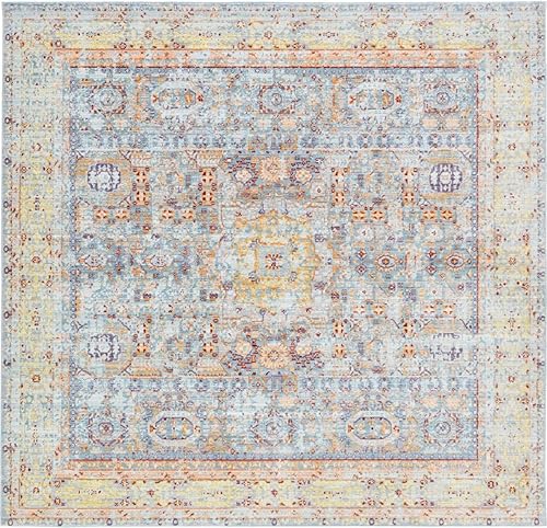 Unique Loom Austin Collection - Alfombra de área (8 pies, cuadrada, azul clarocrema)