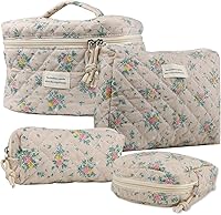 Vista 19 de VIWIME Bolsa de cosméticos de maquillaje, grande, de algodón, acolchada, de viaje, coquette, estética, linda, floral, bolsa de maquillaje